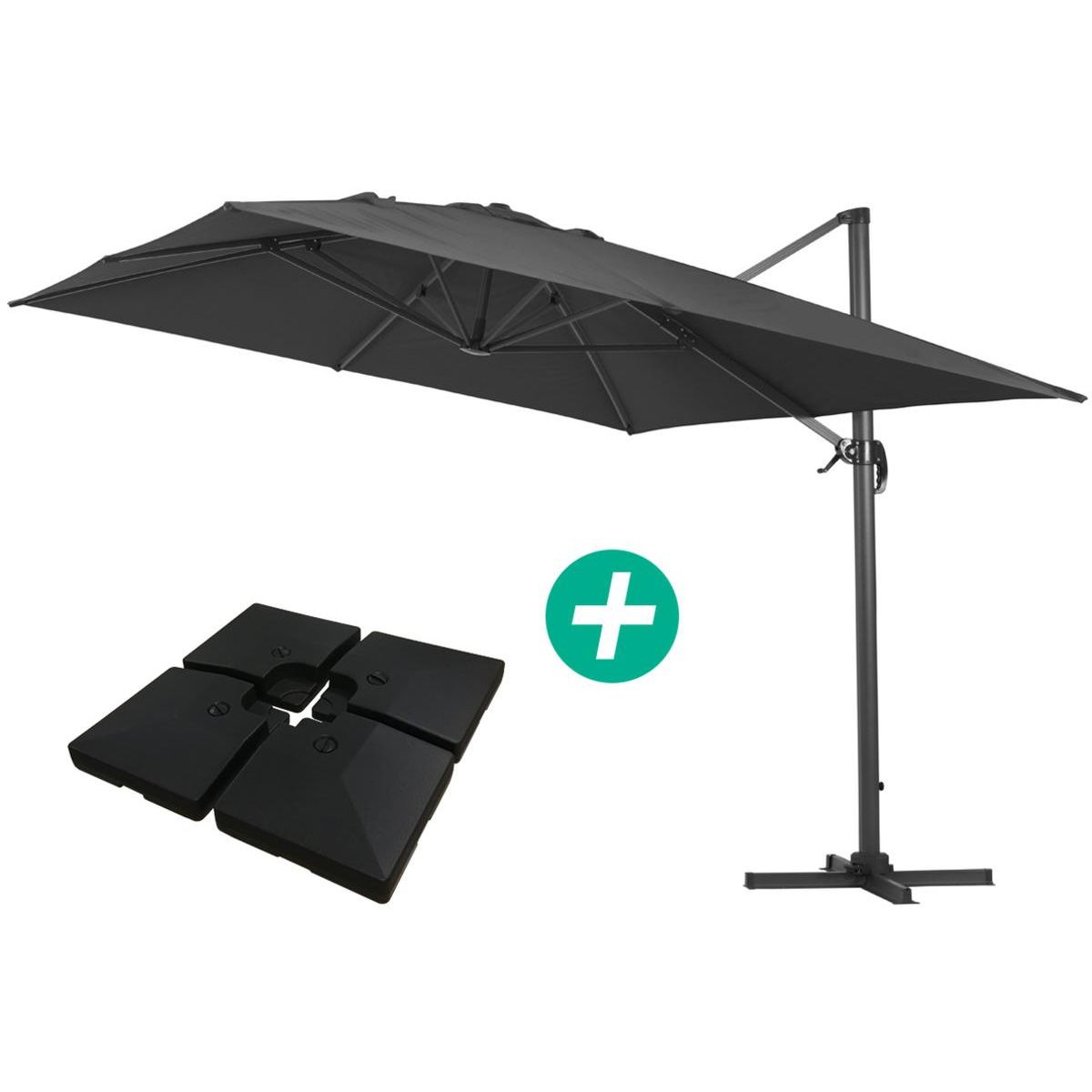 Habitat et Jardin Parasol jardin déporté Alu  Sun 4   - Rectangle - 3 x 4 m - Noir - Dalles à lester incluses