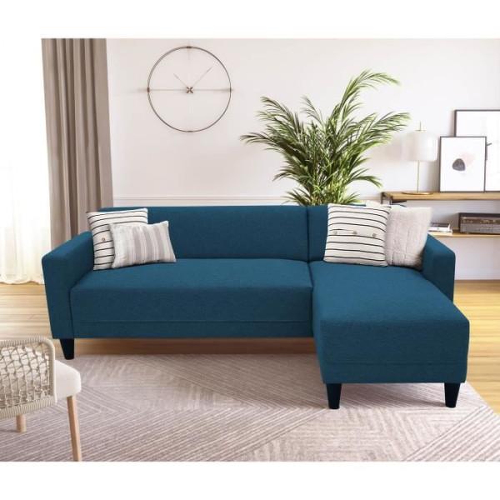 Voir la diapositive 2 : MARKET24 Canapé d'angle fixe 4 places BOB - Tissu marine - Réversible - L 197 x P 117 x H 65 cm
