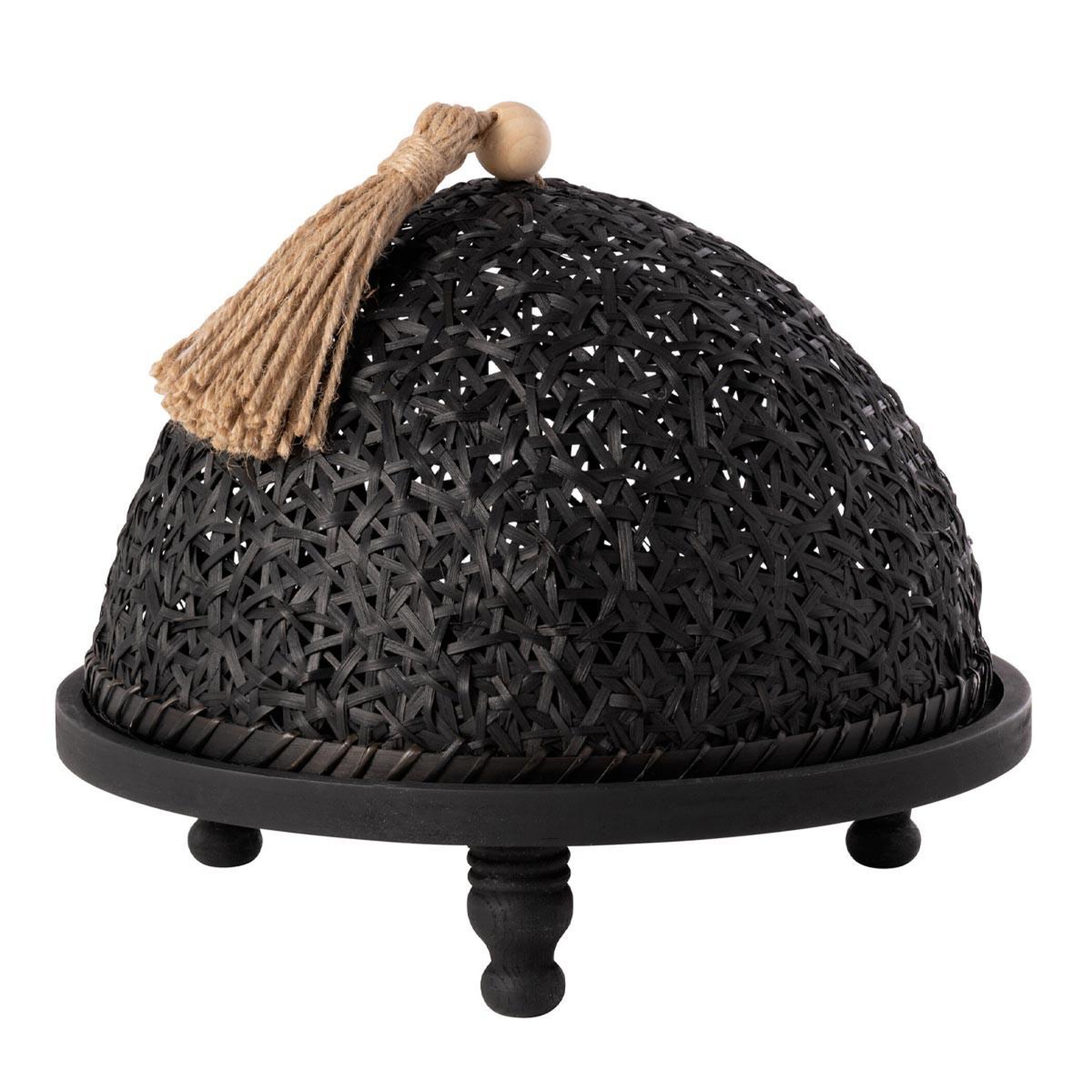 J-LINE Cloche Alimentaire Avec Plateau  Bois  30cm Noir