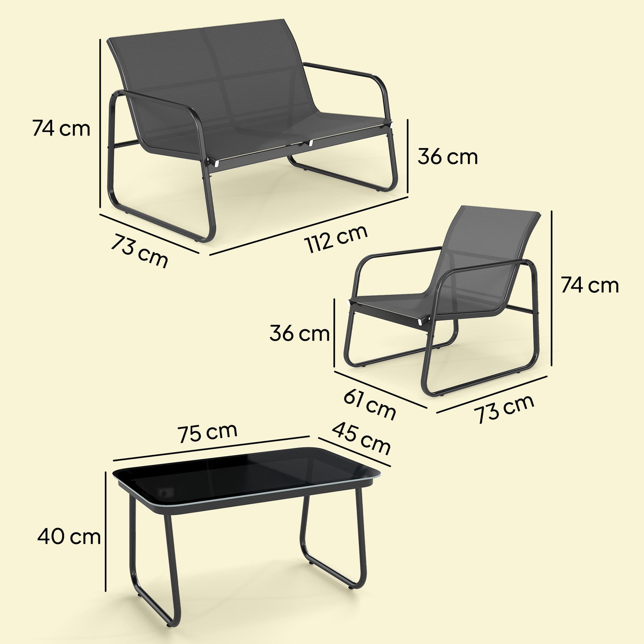 Voir la diapositive 3 : OUTSUNNY Salon de jardin 4 places 4 pièces style yachting
