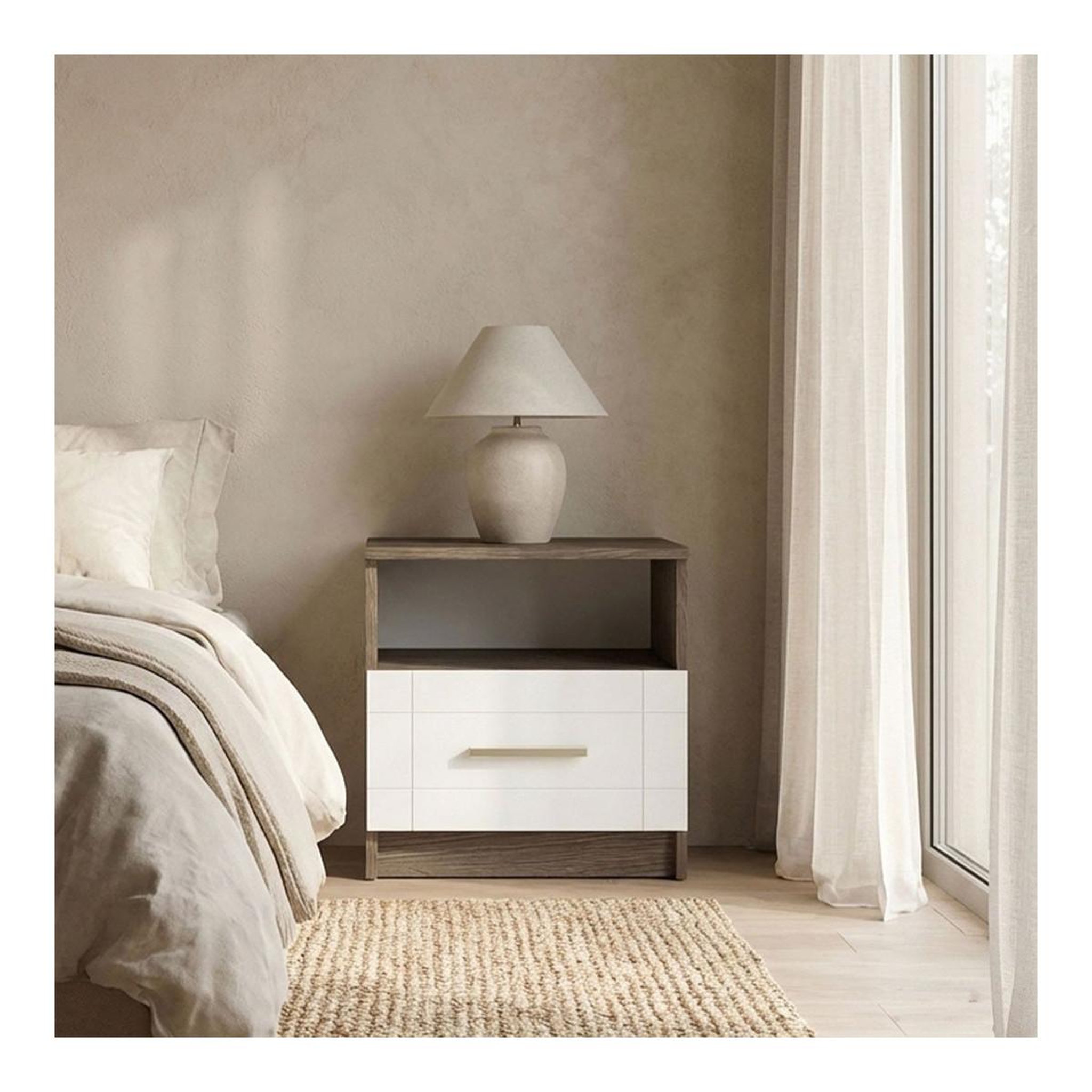 Voir la diapositive 3 : Paris Prix Table de chevet  tenya  50cm chêne foncé & blanc