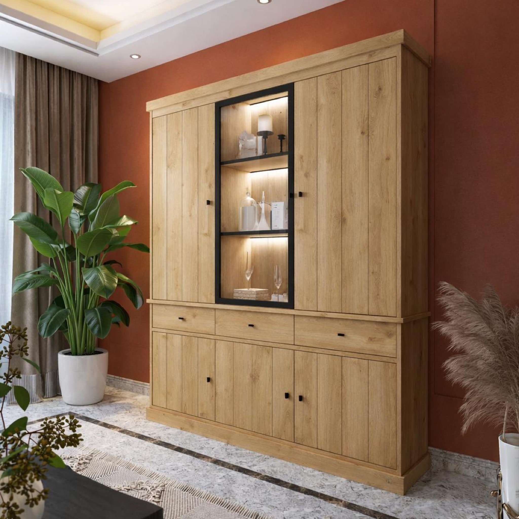 Voir la diapositive 2 : JLC KREATION Vaisselier en bois 3 portes dont 1 vitrée VALENTINE