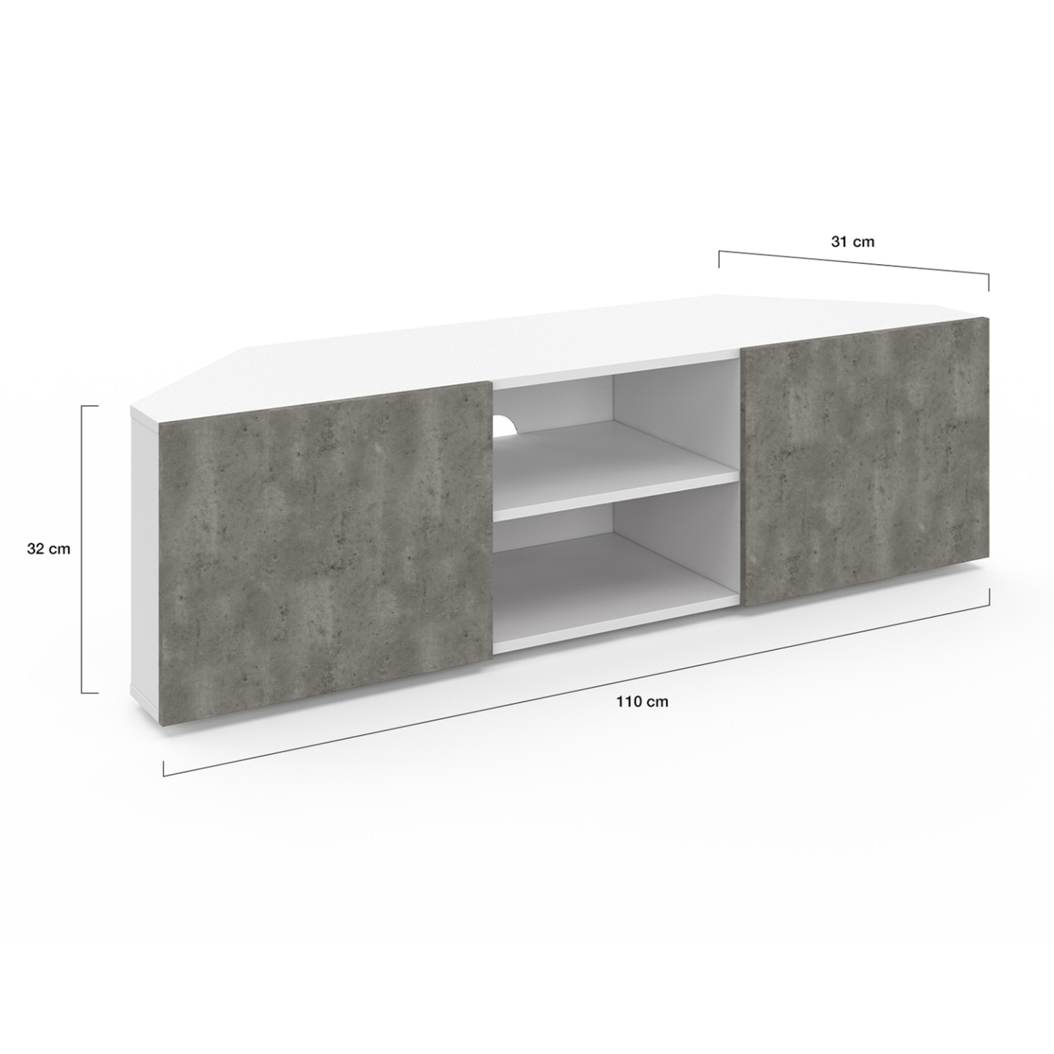 Voir la diapositive 5 : ID MARKET Meuble tv 110 cm d'angle eli blanc portes effet béton