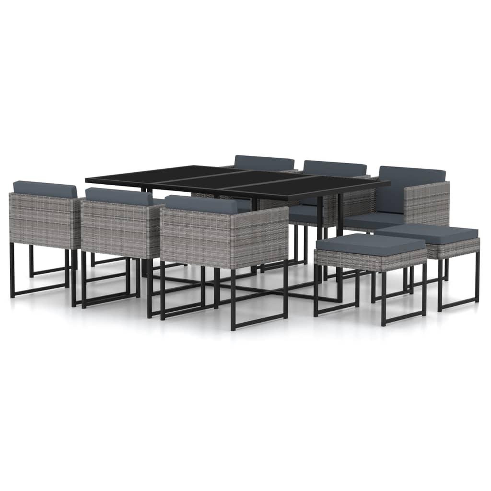 Voir la diapositive 1 : VIDAXL Ensemble a manger de jardin coussins 11 pcs Resine tressee Gris