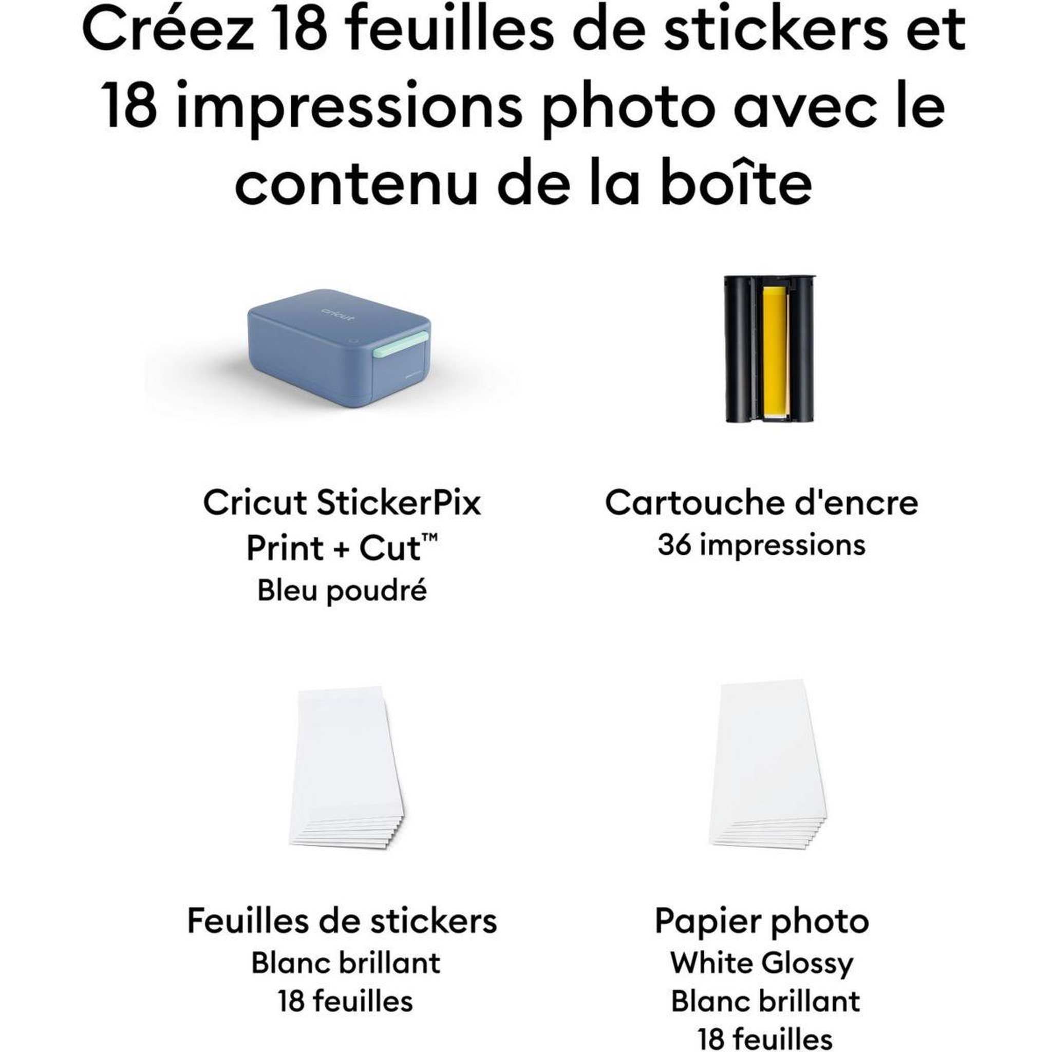 Voir la diapositive 3 : CRICUT Imprimante stickers/photos StickerPix Print/Cut