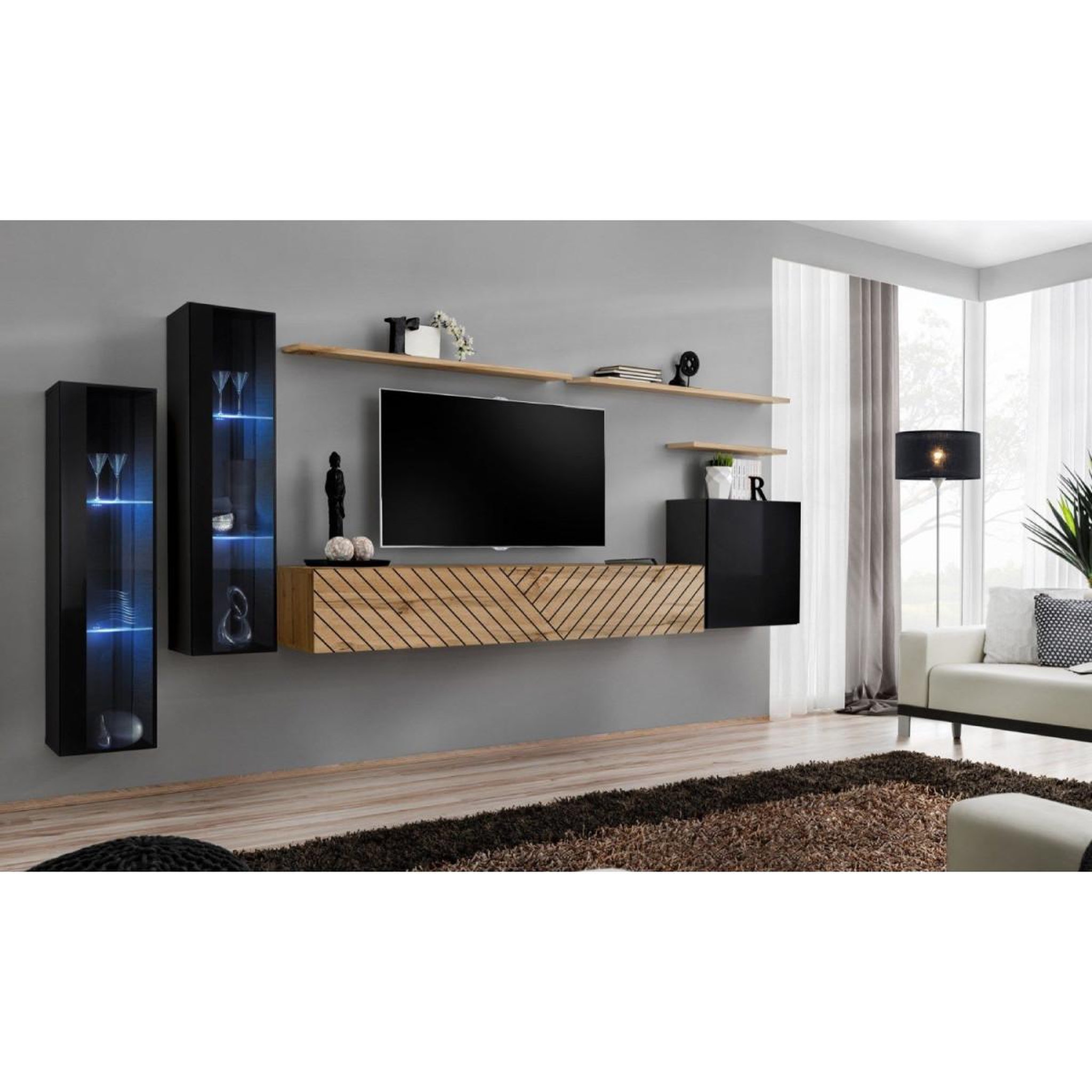 Voir la diapositive 2 : Paris Prix Ensemble meuble tv  switch lamel xi  330cm naturel & noir