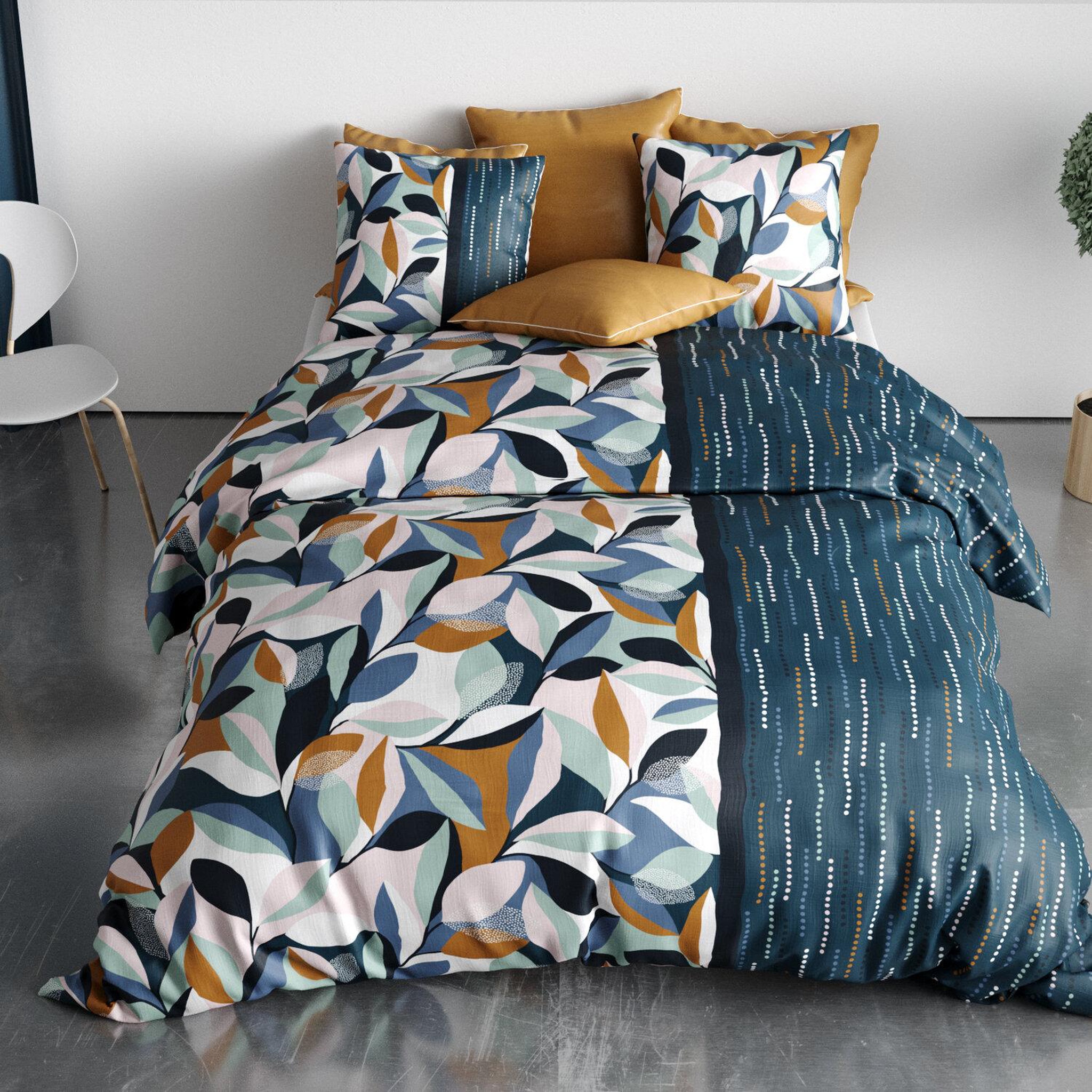 Voir la diapositive 4 : ATELIER DU COTON Parure housse de couette 100% coton 57 fils floris
