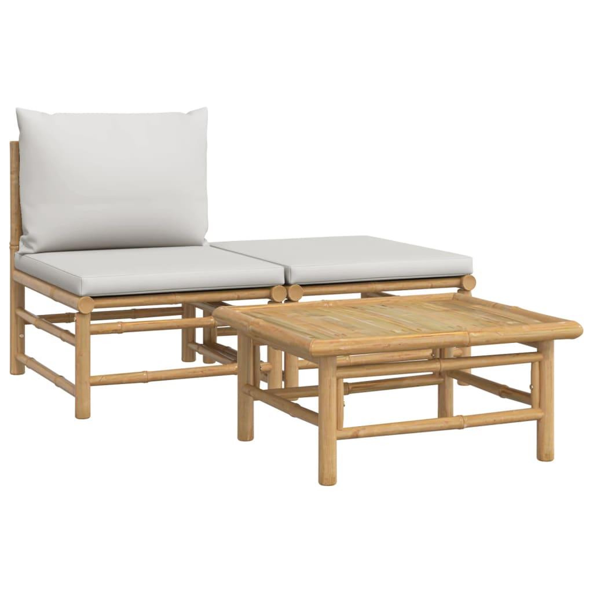Voir la diapositive 2 : VIDAXL Salon de jardin 3 pcs avec coussins gris clair bambou