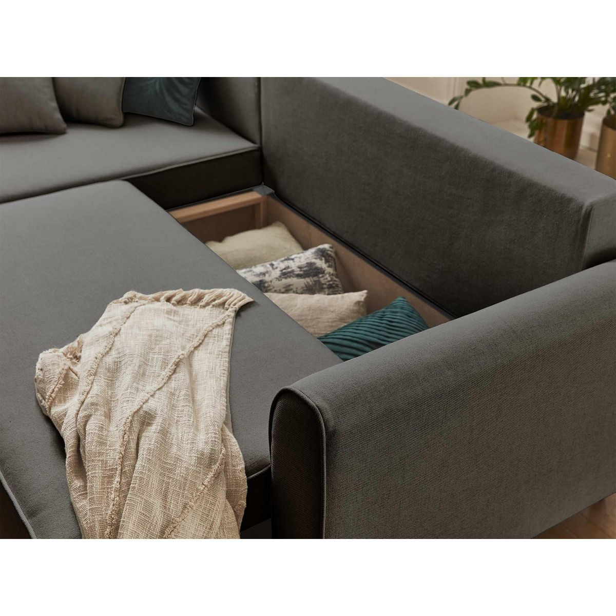 BEST MOBILIER Saphir - canapé d'angle réversible 4 places - convertible - avec coffre - en tissu