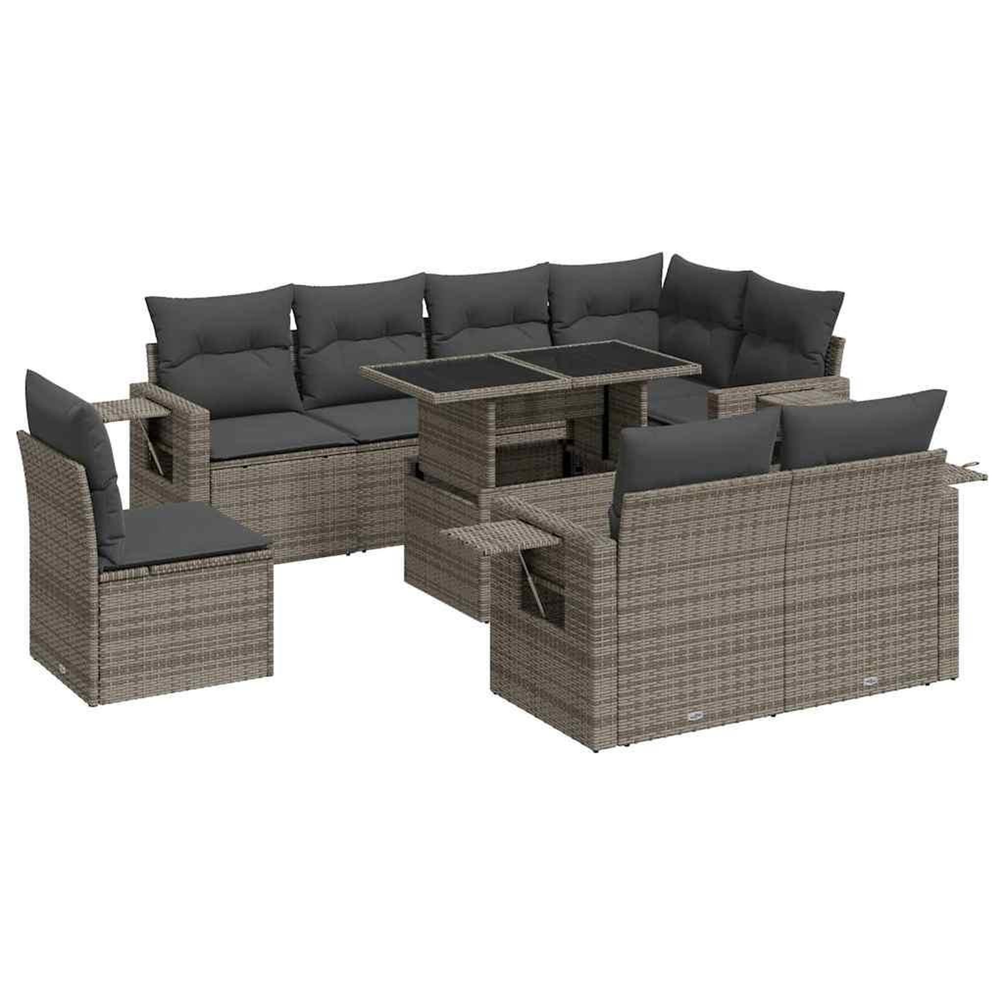 Voir la diapositive 2 : VIDAXL Salon de jardin 9 pcs avec coussins gris resine tressee