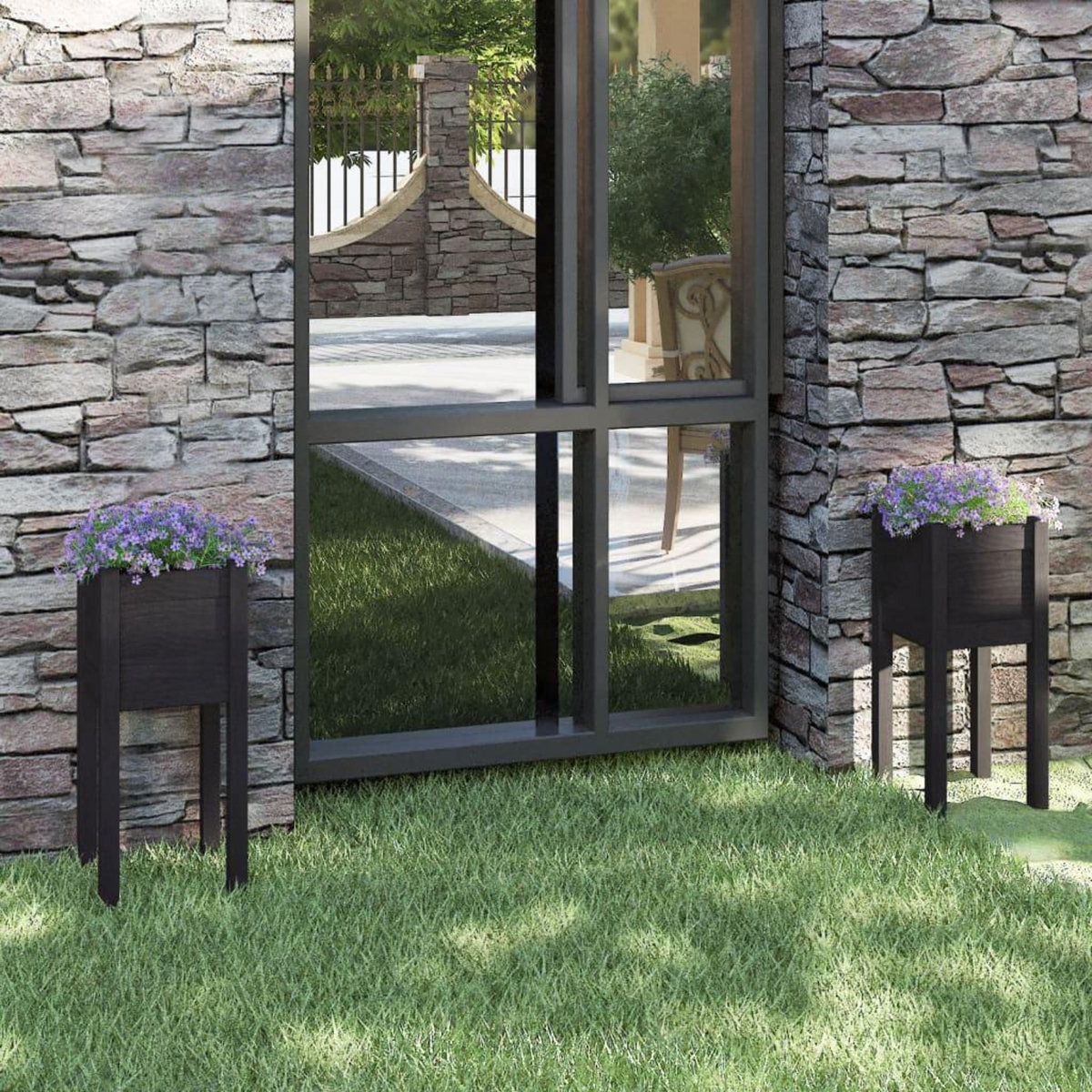 VIDAXL Jardinieres d'exterieur 2 pcs Noir 31x31x70 cm Bois de pin