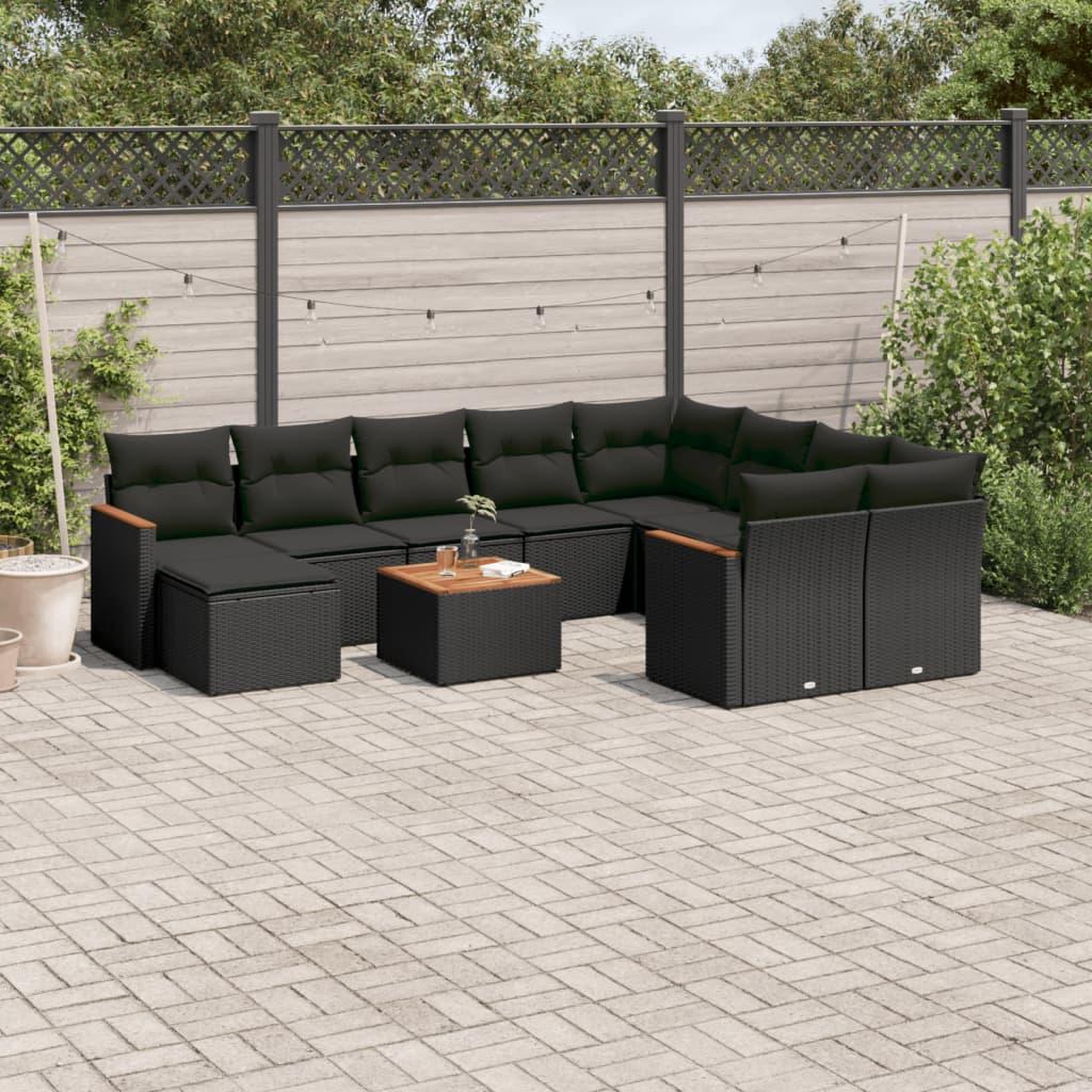 VIDAXL Salon de jardin 11 pcs avec coussins noir resine tressee