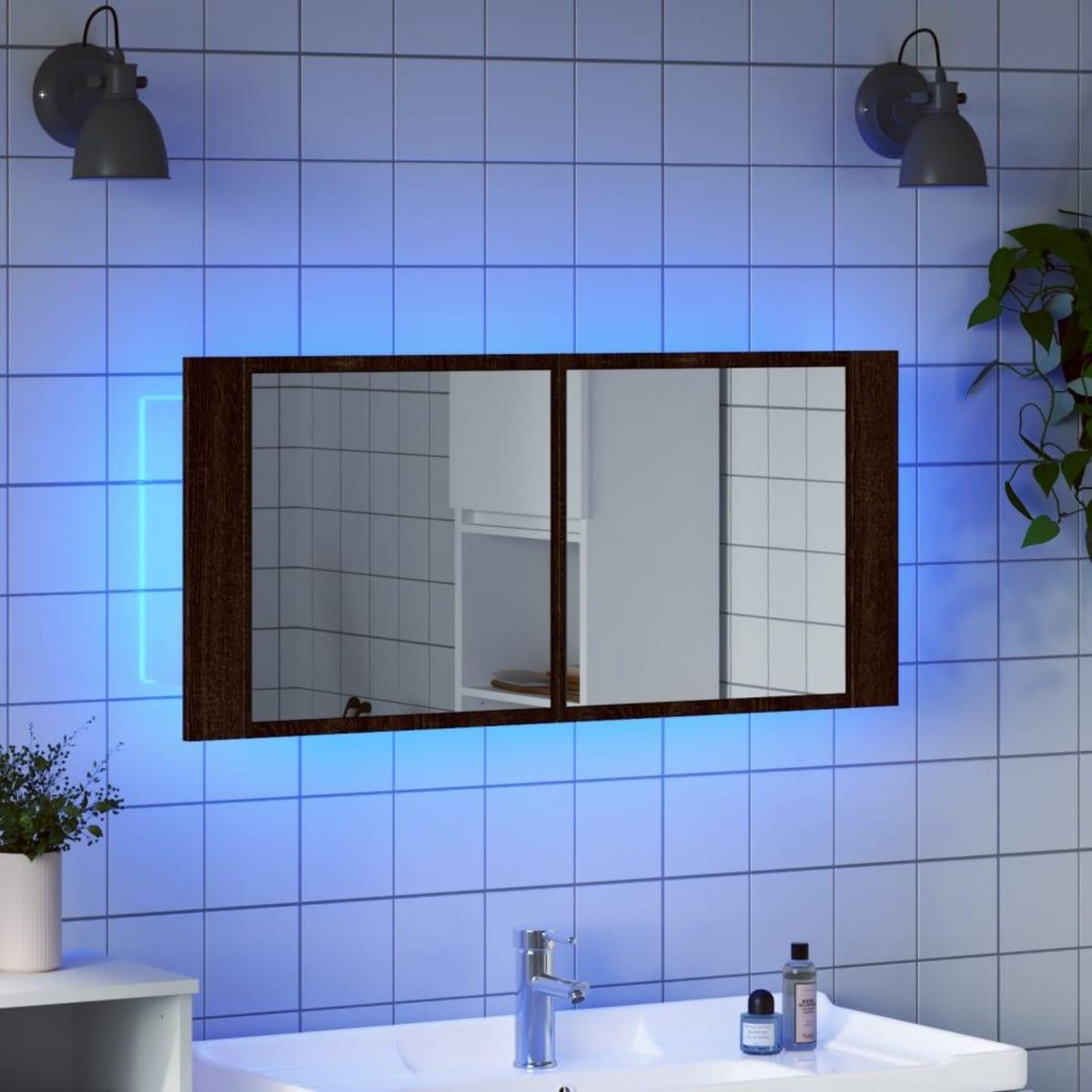VIDAXL Armoire a miroir a LED de bain chene marron 100x12x45 cm