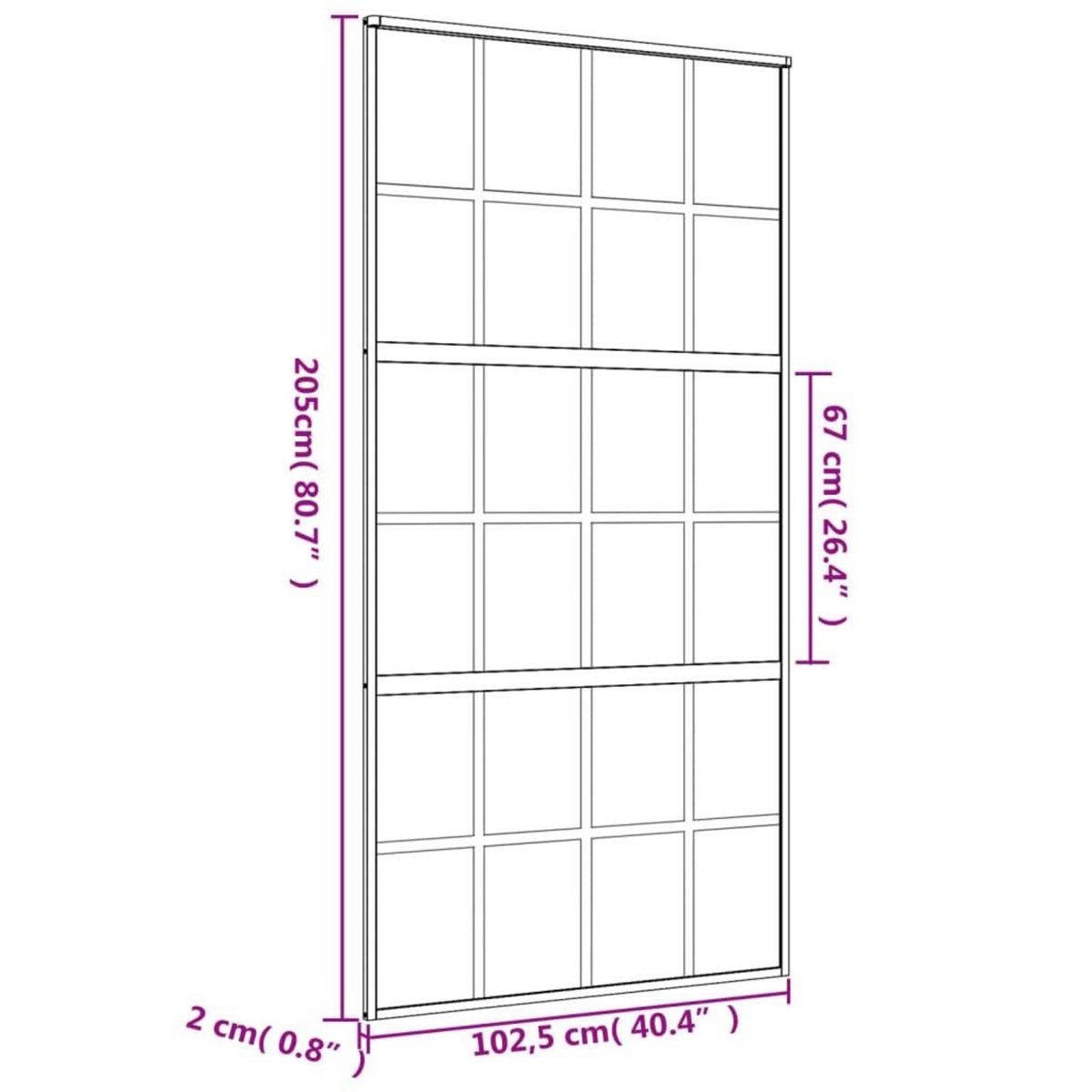 VIDAXL Porte coulissante dore 102,5x205 cm verre ESG depoli aluminium