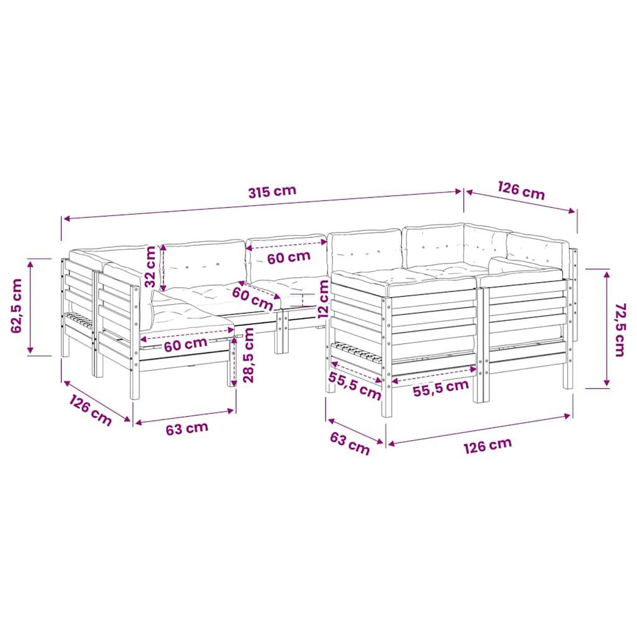 Voir la diapositive 6 : VIDAXL Salon de jardin 9 pcs avec coussins sapin de douglas solide
