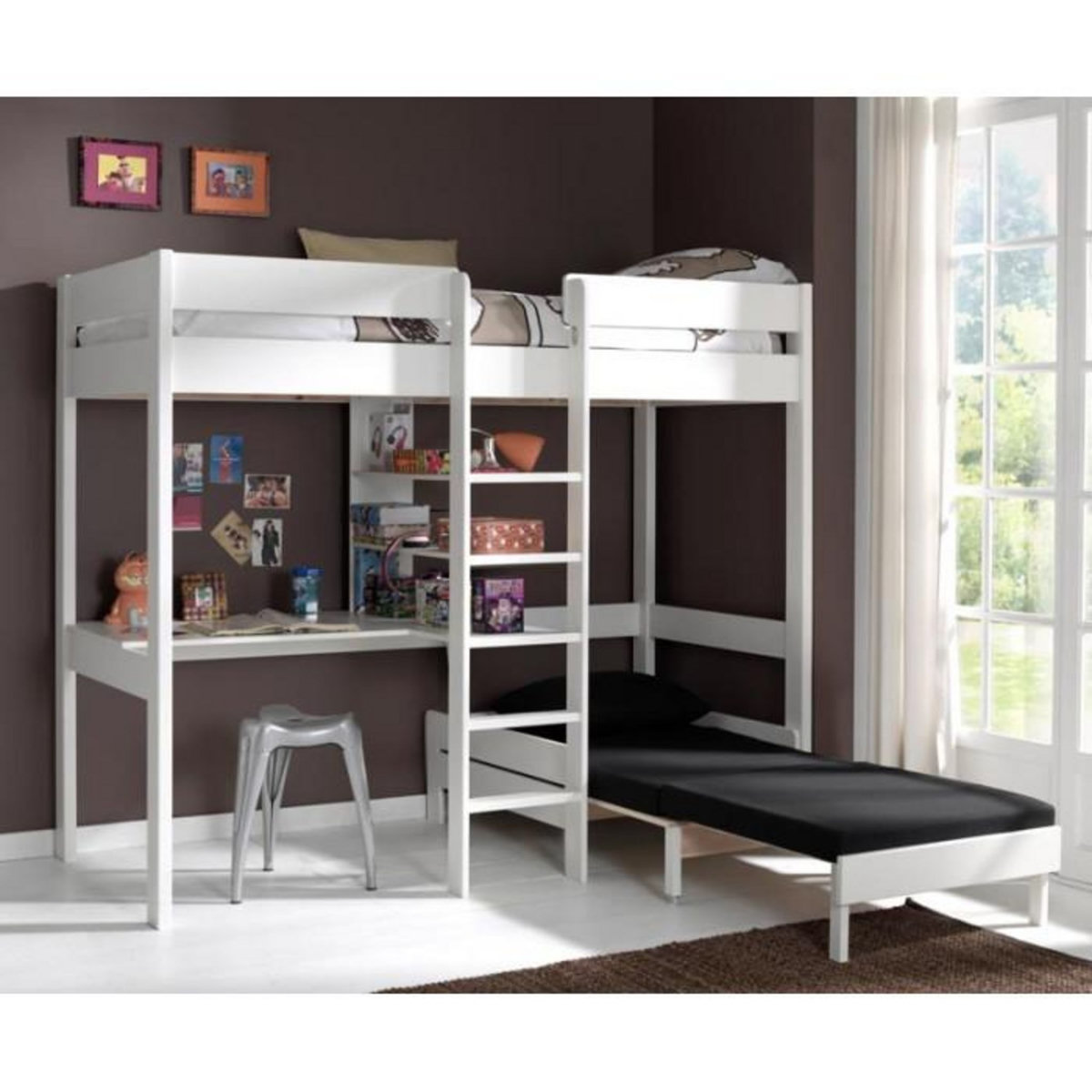 Paris Prix Lit Mezzanine Avec Fauteuil  Pino  90x200cm Blanc