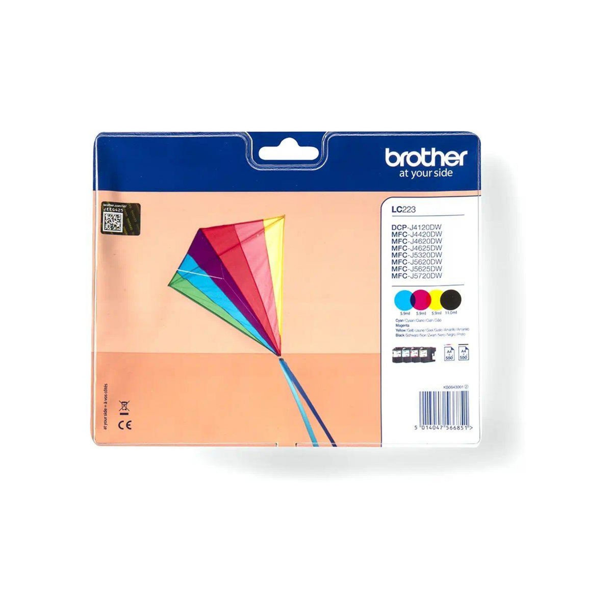 Brother Cartouche d'encre Pack Multipack 4 Originales LC223 (Noir + 3 Couleurs) - LC223VAL