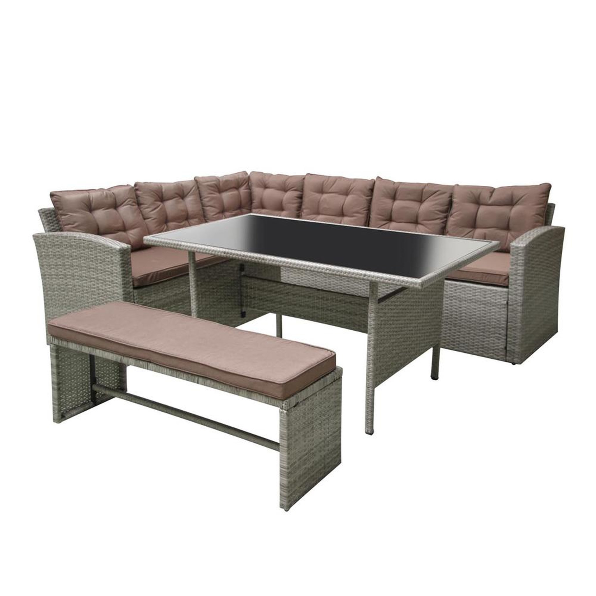 CONCEPT USINE Salon de jardin d'angle 8 places en résine gris & marron moorea