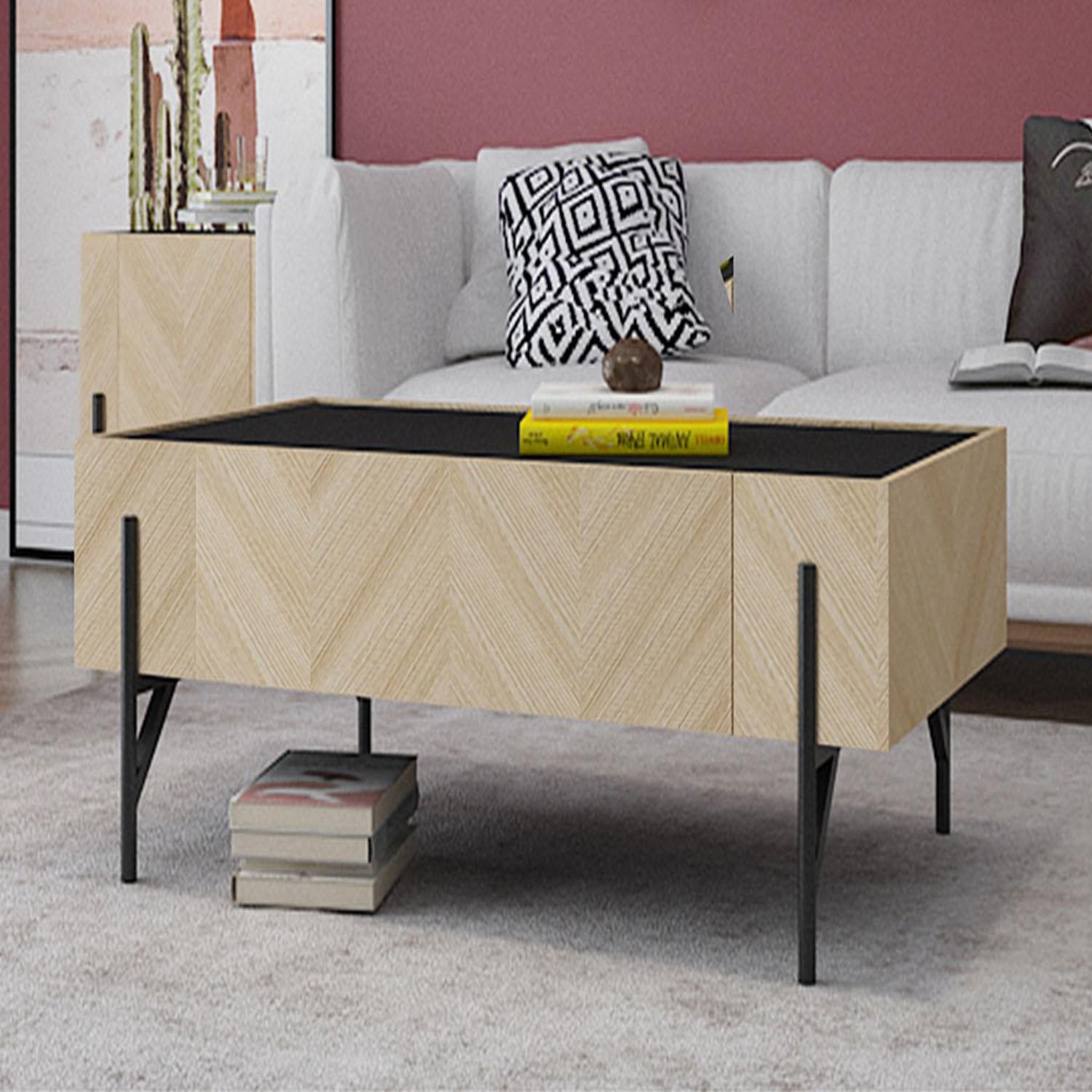 Voir la diapositive 2 : CONCEPT USINE Table basse en bois clair avec 2 grands tiroirs sequoia