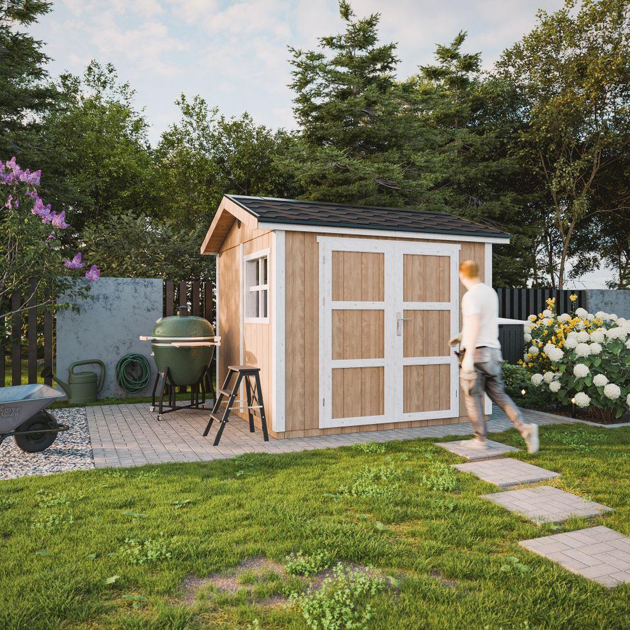 Voir la diapositive 3 : TIMBELA Abri de Jardin Qualité Premium 5,9m² H252x250x294 cm Avec un sol et des bardeaux bitumineux M913A