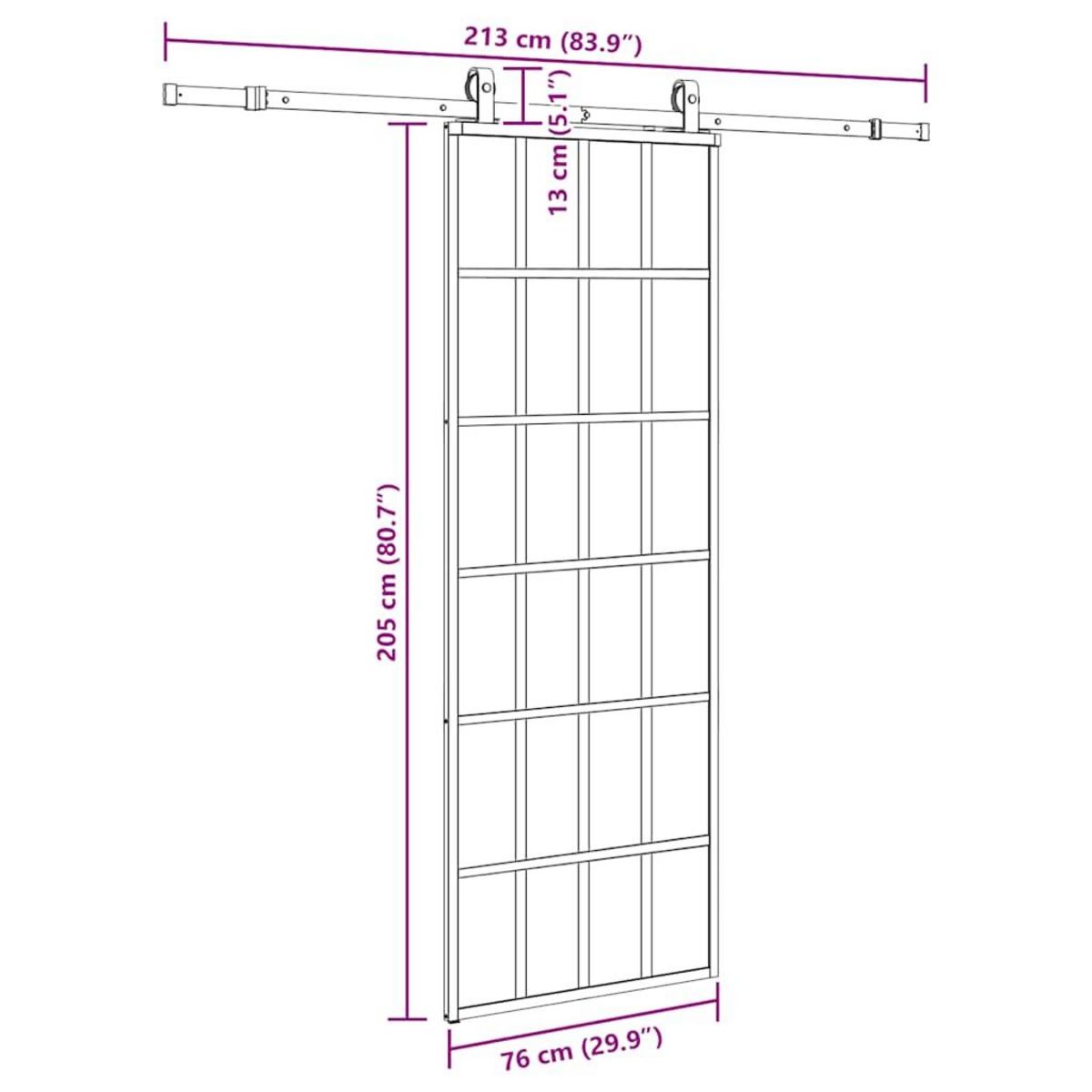 VIDAXL Porte coulissante kit de quincaillerie noir 76x205 cm verre ESG