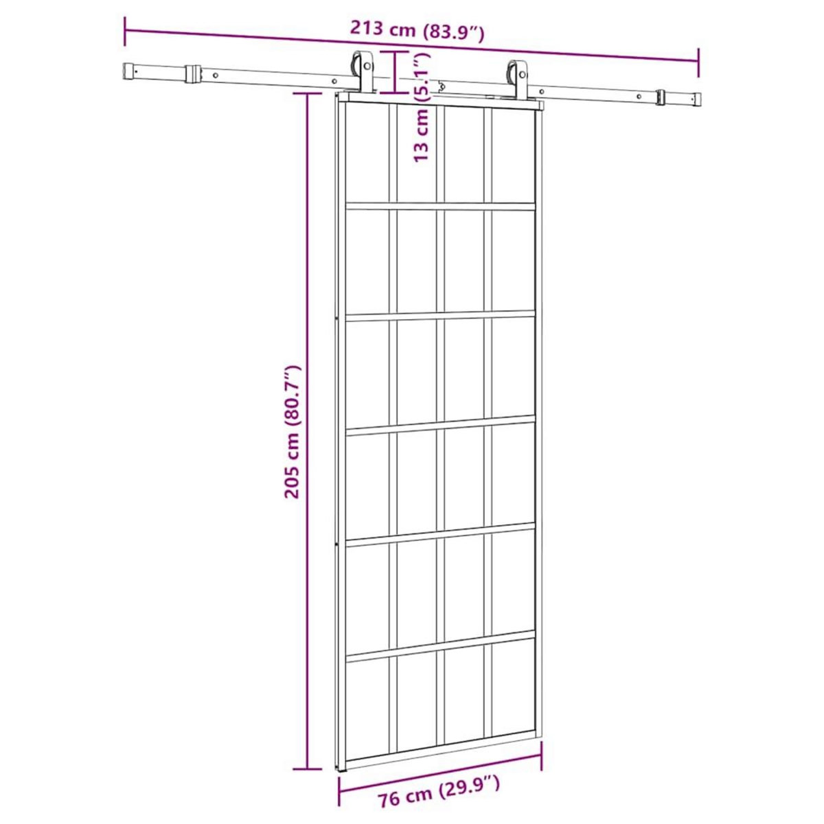 VIDAXL Porte coulissante kit de quincaillerie noir 76x205 cm verre ESG