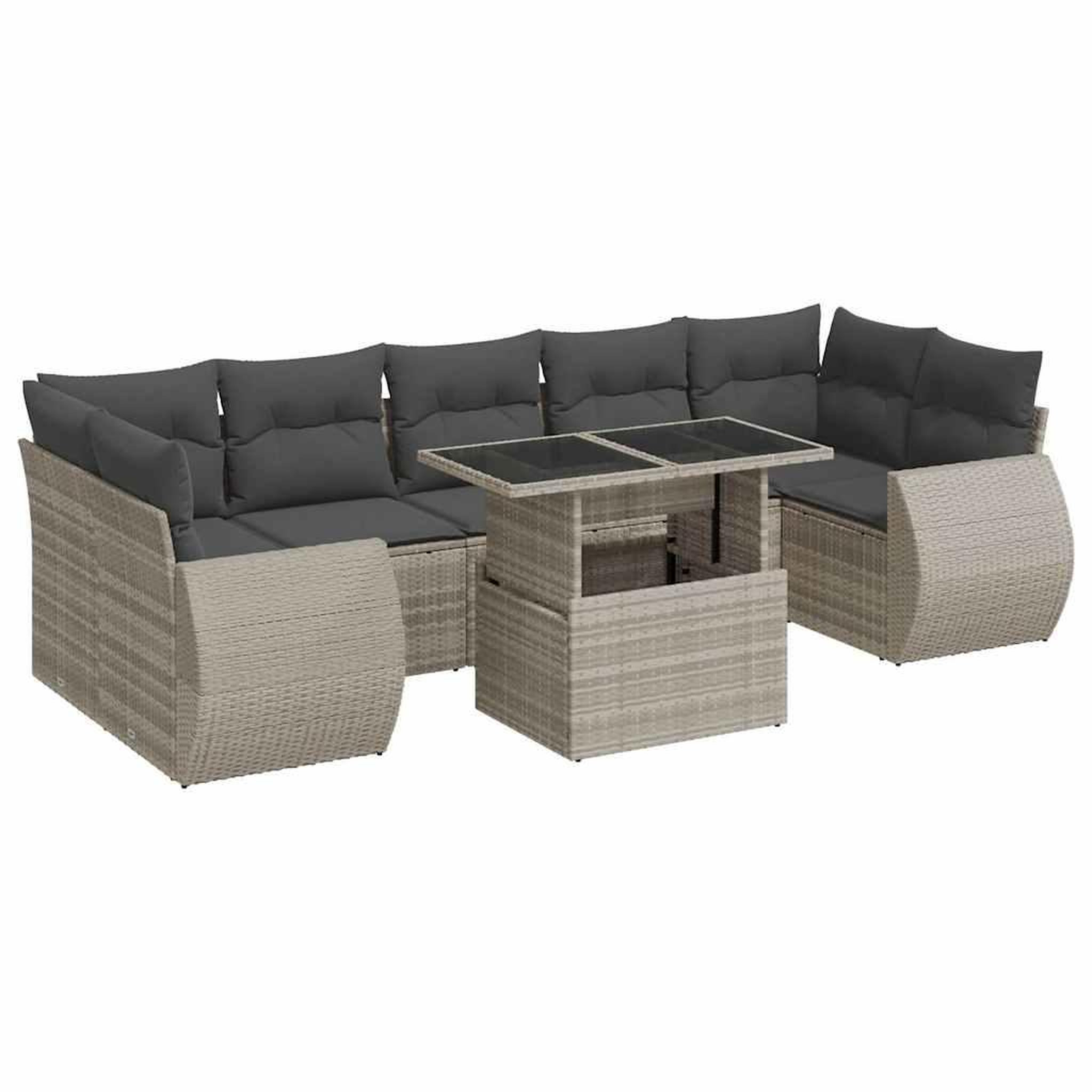 Voir la diapositive 2 : VIDAXL Salon de jardin 8 pcs avec coussins gris clair resine tressee