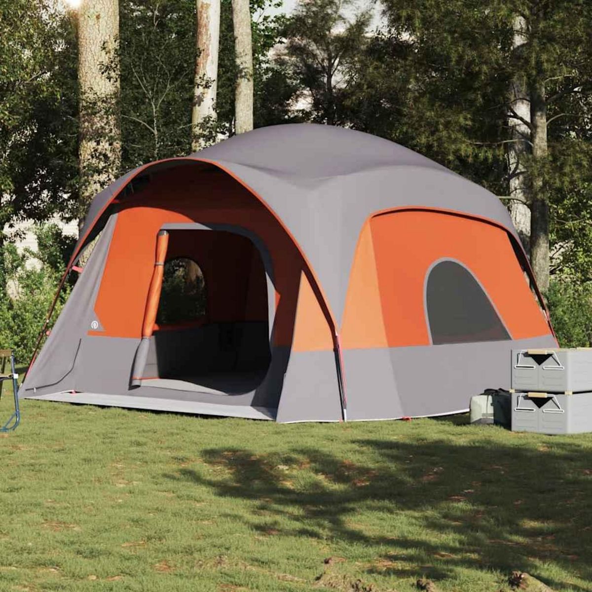 VIDAXL Tente de cabine familiale 6 personnes gris orange impermeable