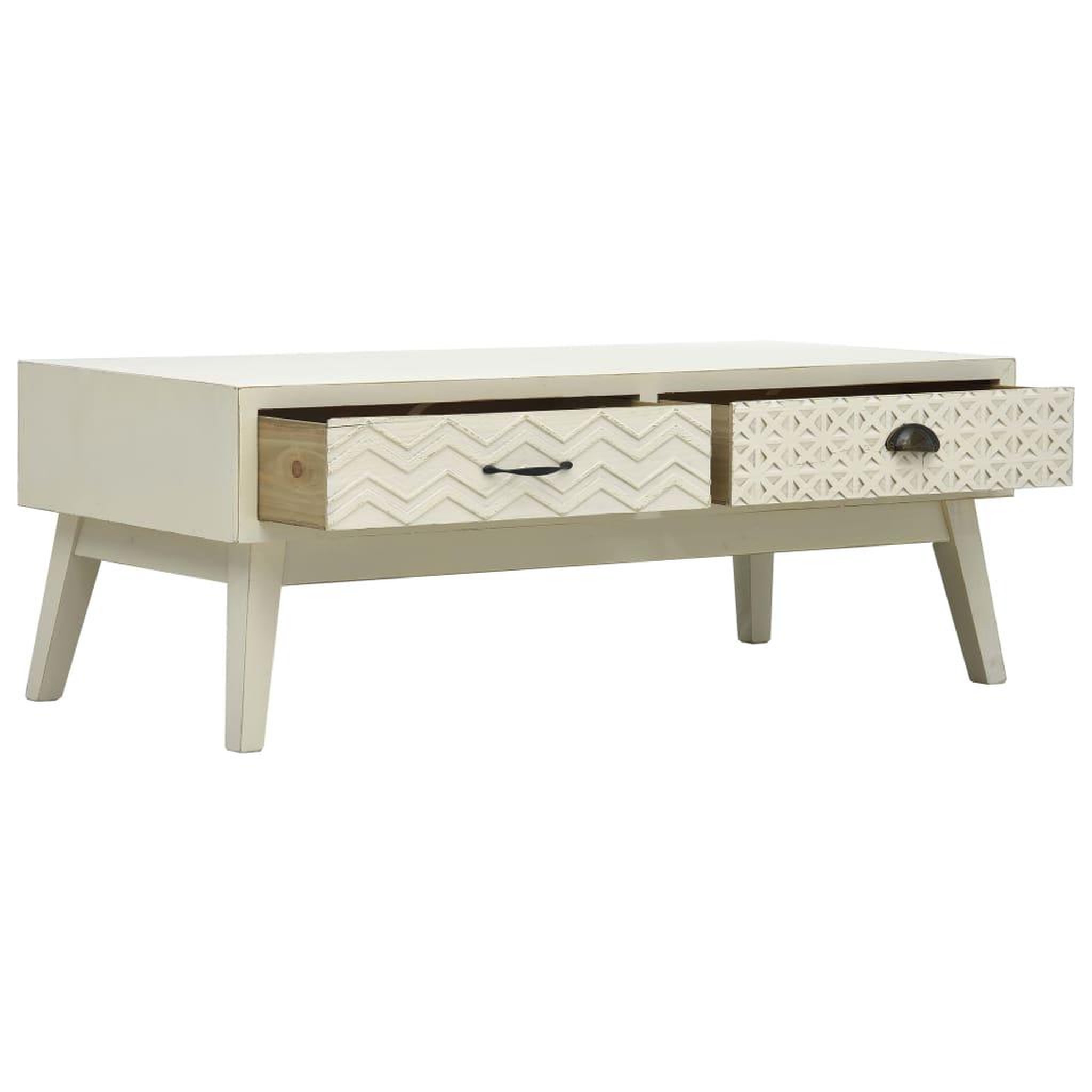 Voir la diapositive 3 : VIDAXL Table basse avec 2 tiroirs gris sculpte 110x50x40 cm bois