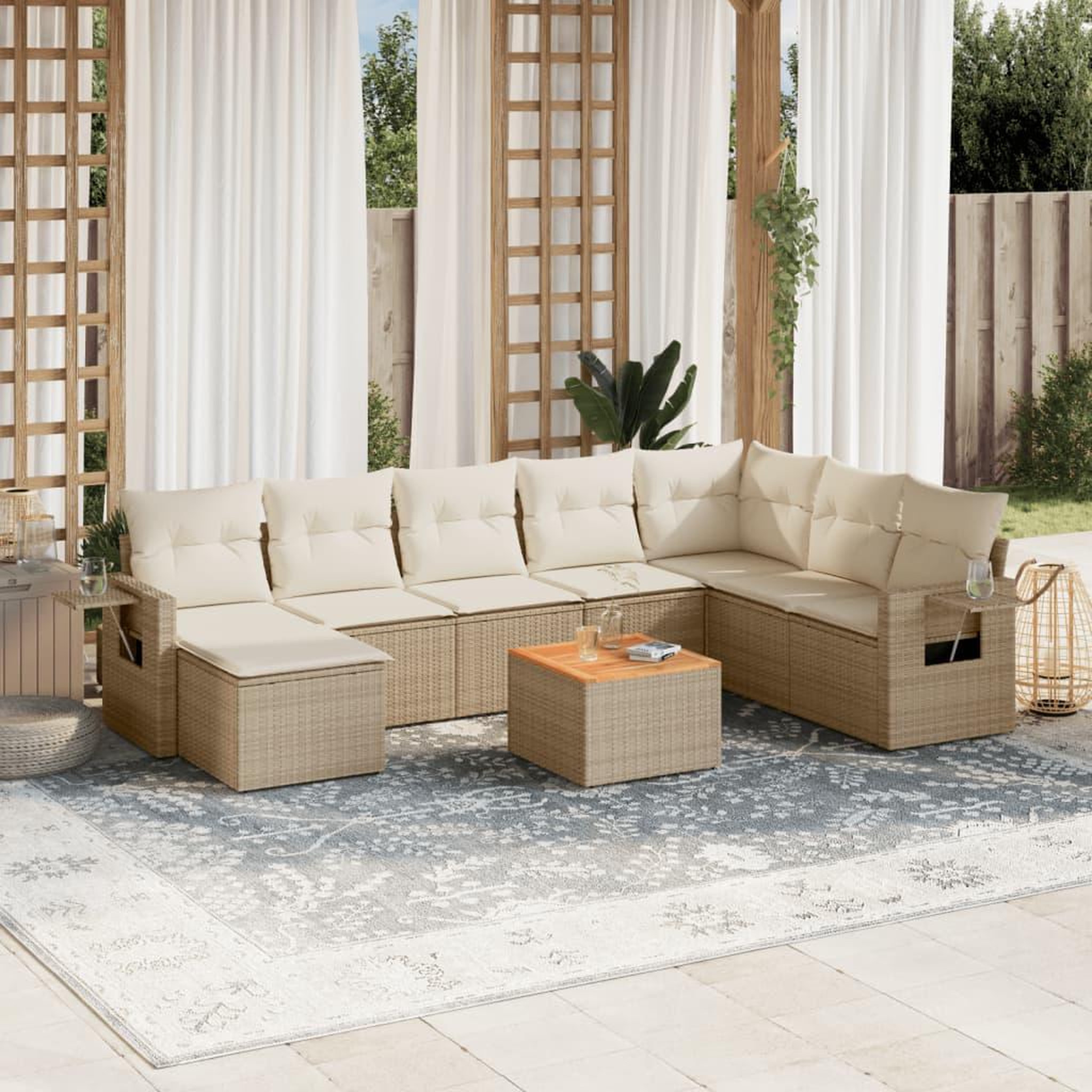 VIDAXL Salon de jardin avec coussins 9 pcs beige resine tressee