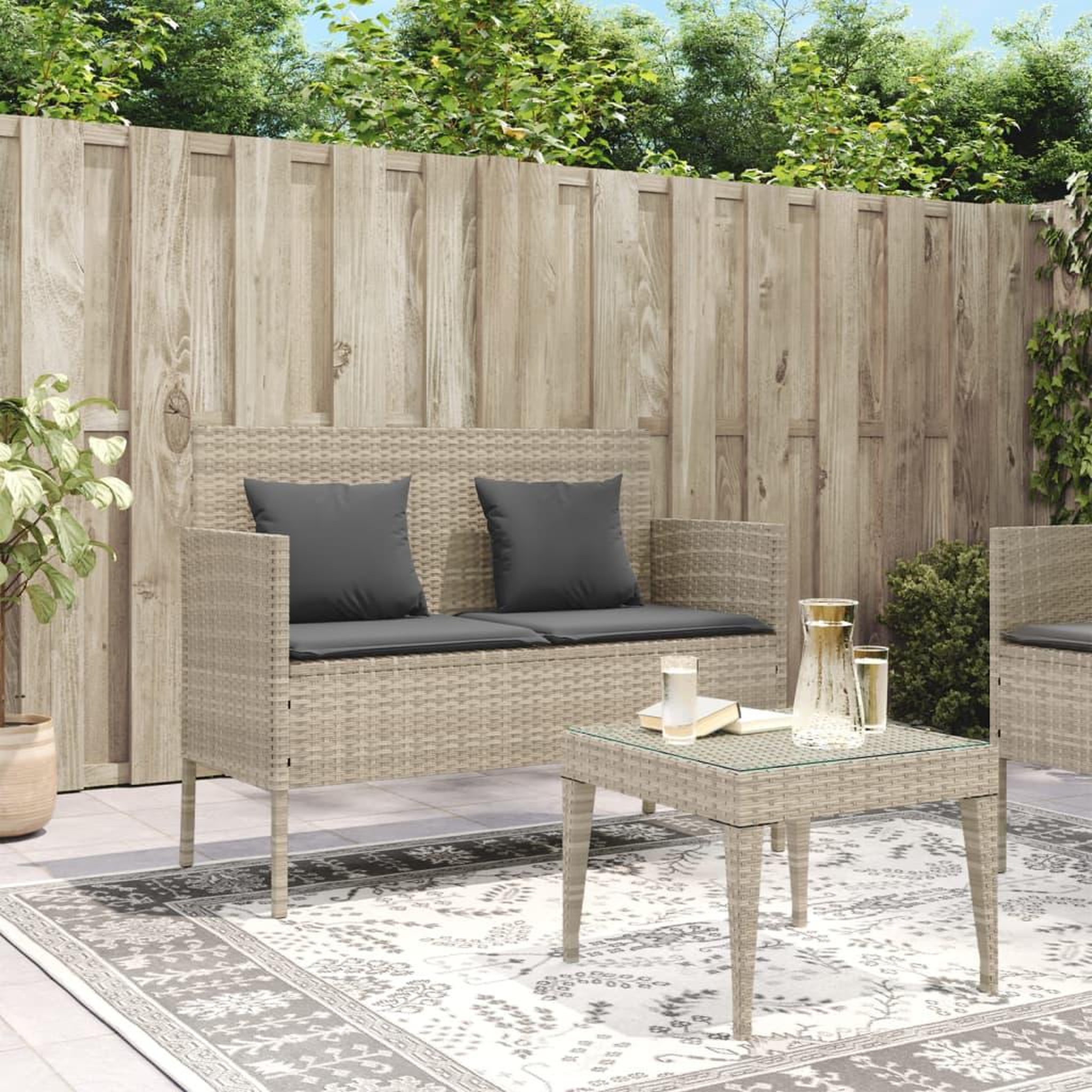 Voir la diapositive 3 : VIDAXL Banc de jardin avec coussins gris clair resine tressee