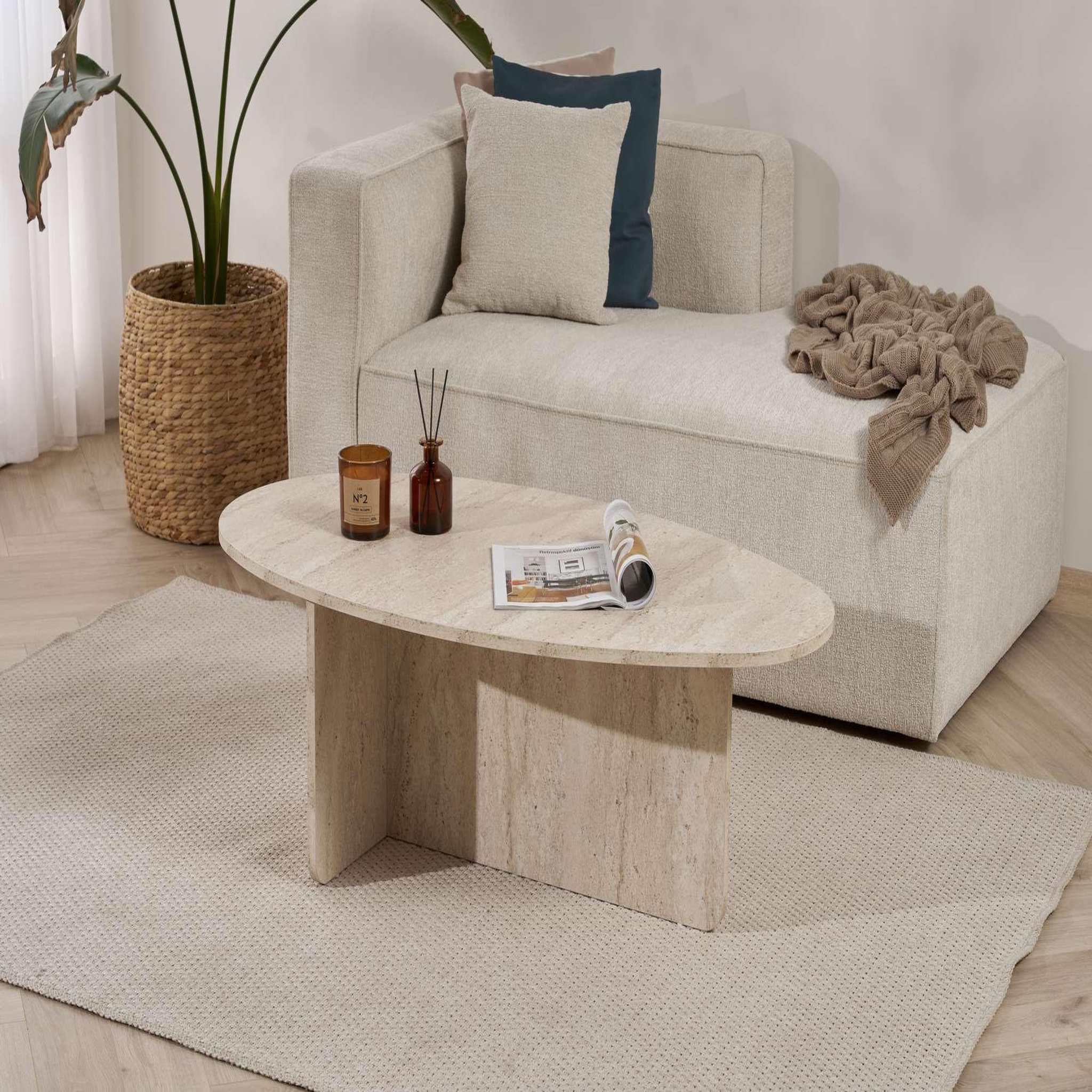 Voir la diapositive 2 : Habitat et Jardin Table basse en bois  orba  - 120 x 65 x 40 cm - travertin