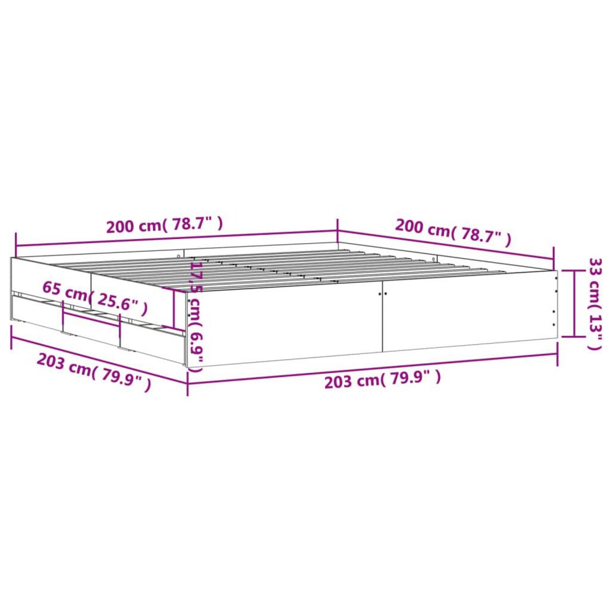 VIDAXL Cadre de lit avec tiroirs sans matelas gris beton 200x200 cm