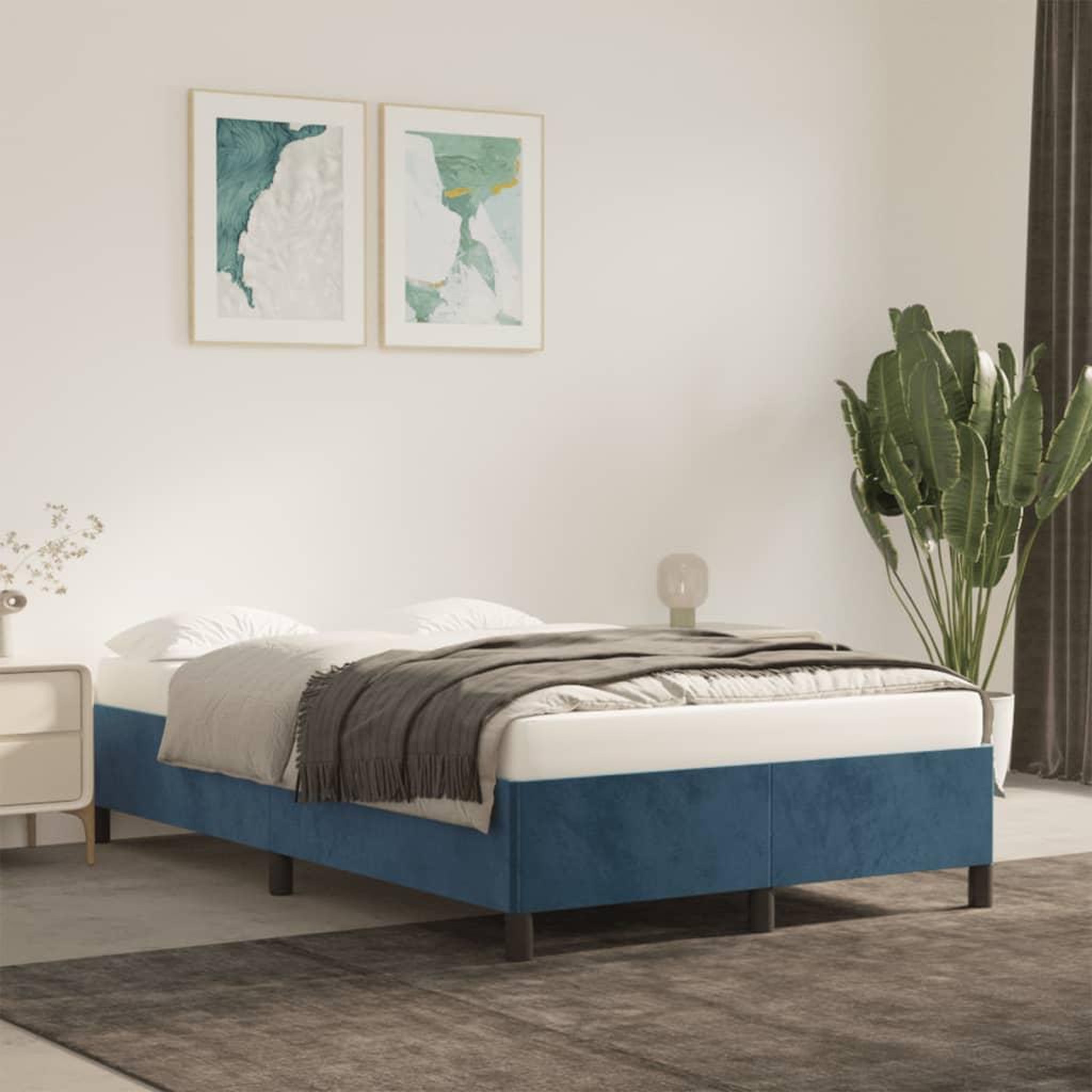 VIDAXL Cadre de lit sans matelas bleu fonce 120x190 cm velours