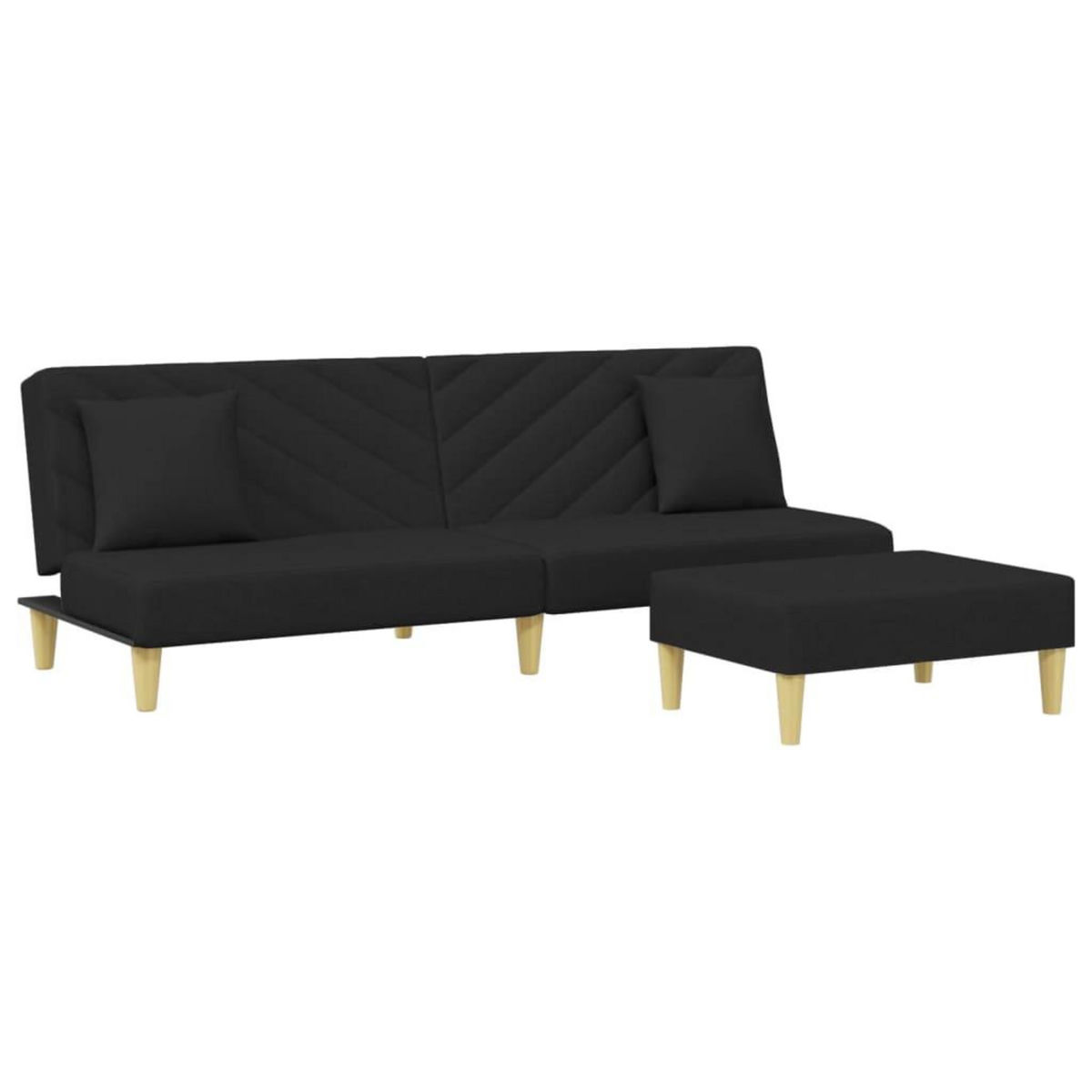VIDAXL Canape-lit a 2 places et oreillers et repose-pied noir tissu