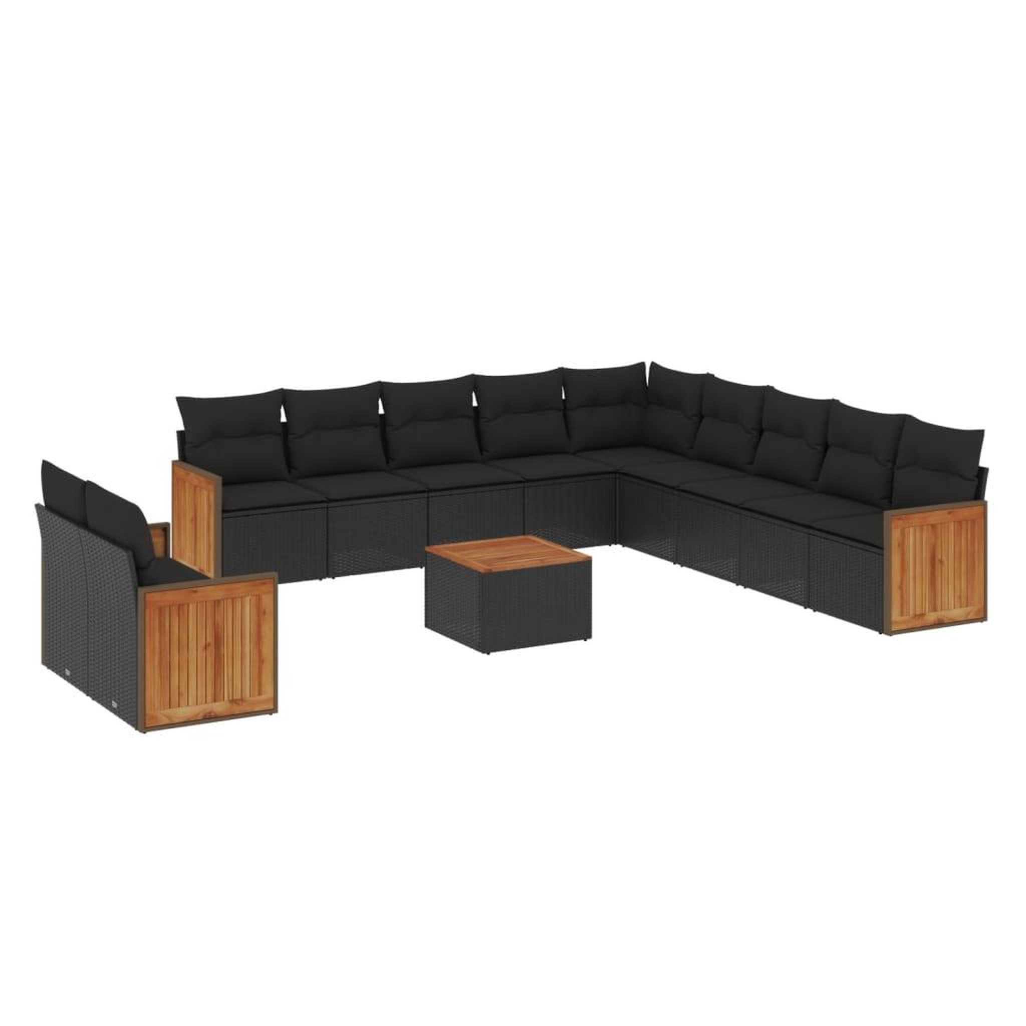 Voir la diapositive 2 : VIDAXL Salon de jardin 12 pcs avec coussins noir resine tressee