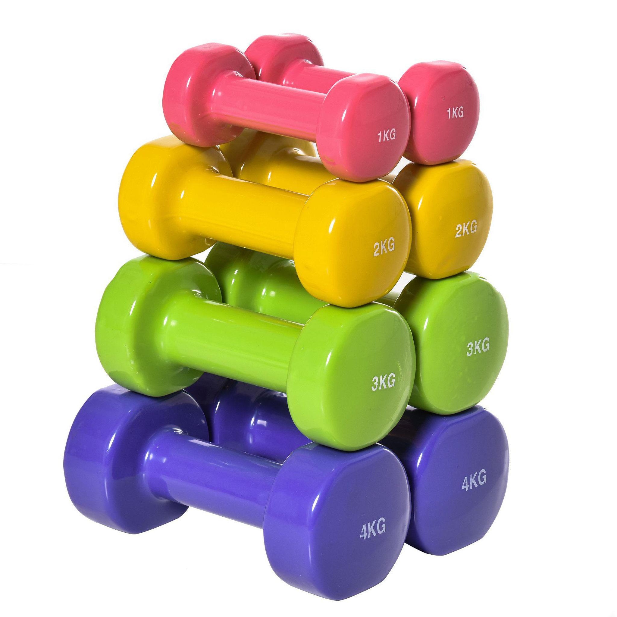 HOMCOM Ensemble d'haltères hexagonales total 20 kg 8 pièces 1-4 kg acier pu multicolore