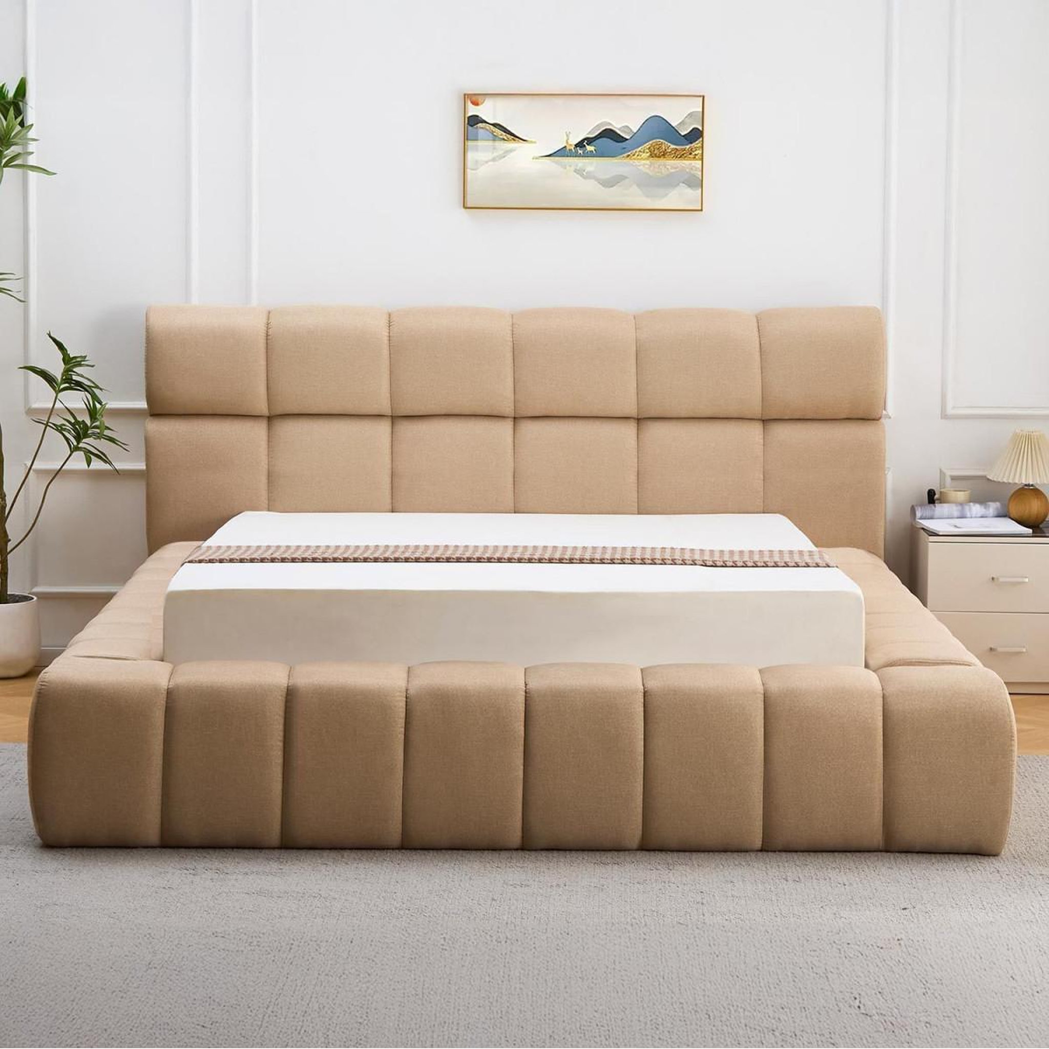 Voir la diapositive 4 : Paris Prix Lit coffre matelassé en tissu  seth  180x200cm beige