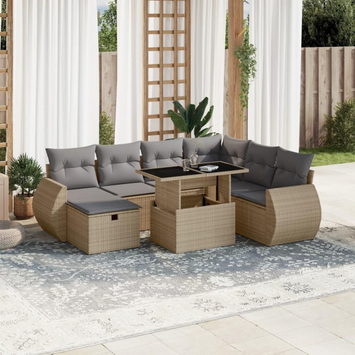 VIDAXL Salon de jardin avec coussins 8 pcs beige resine tressee