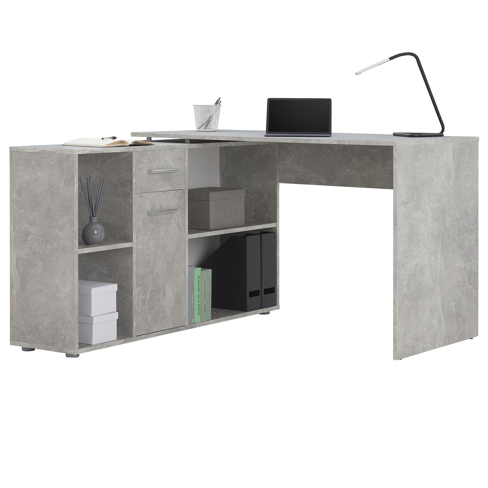Voir la diapositive 1 : IDIMEX Bureau d'angle carmen avec meuble de rangement