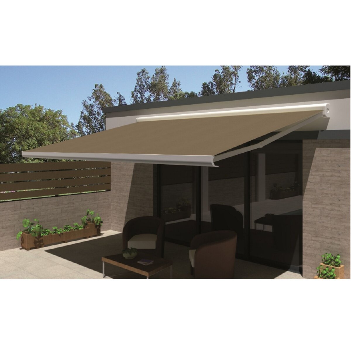 INTERSUN Store motorisé 5x3.5m OPTIMA toile unie coffre intégral blanc 