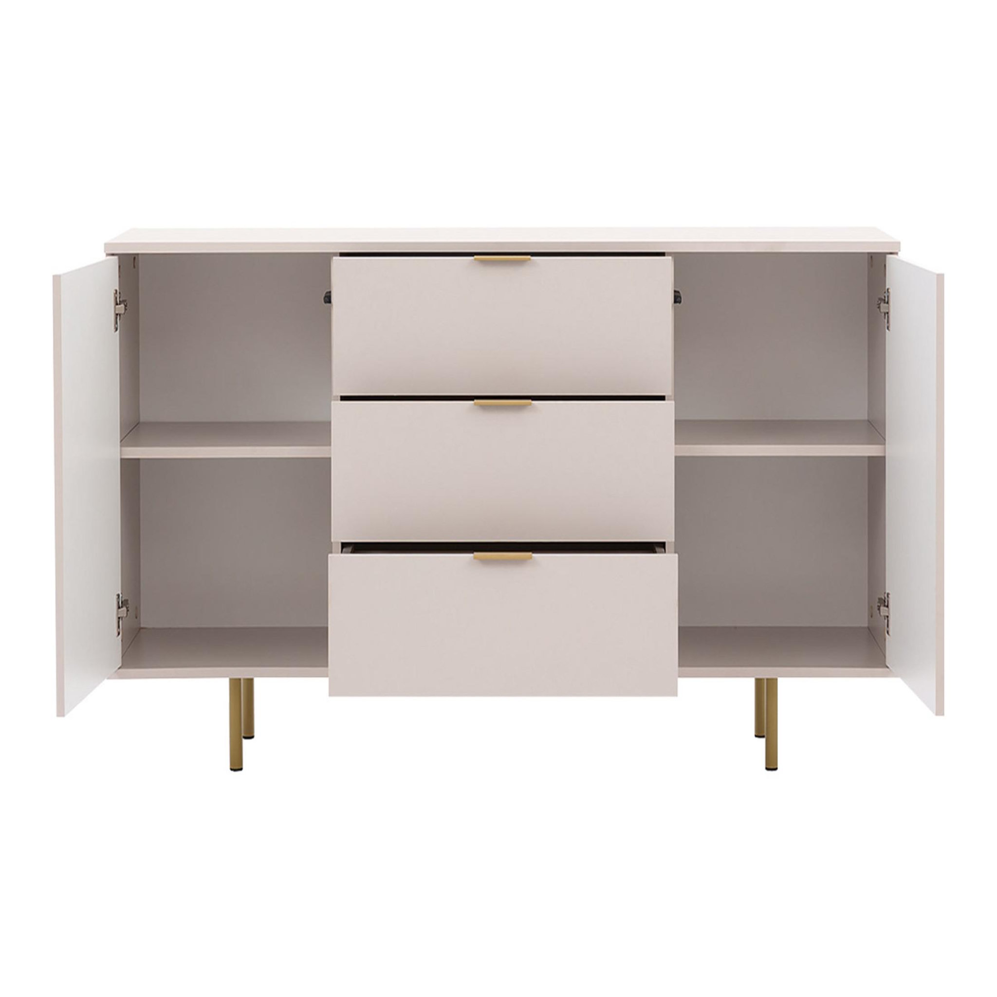 Voir la diapositive 2 : BEST MOBILIER Monica - buffet - beige - 3 tiroirs et 2 portes - 150 cm