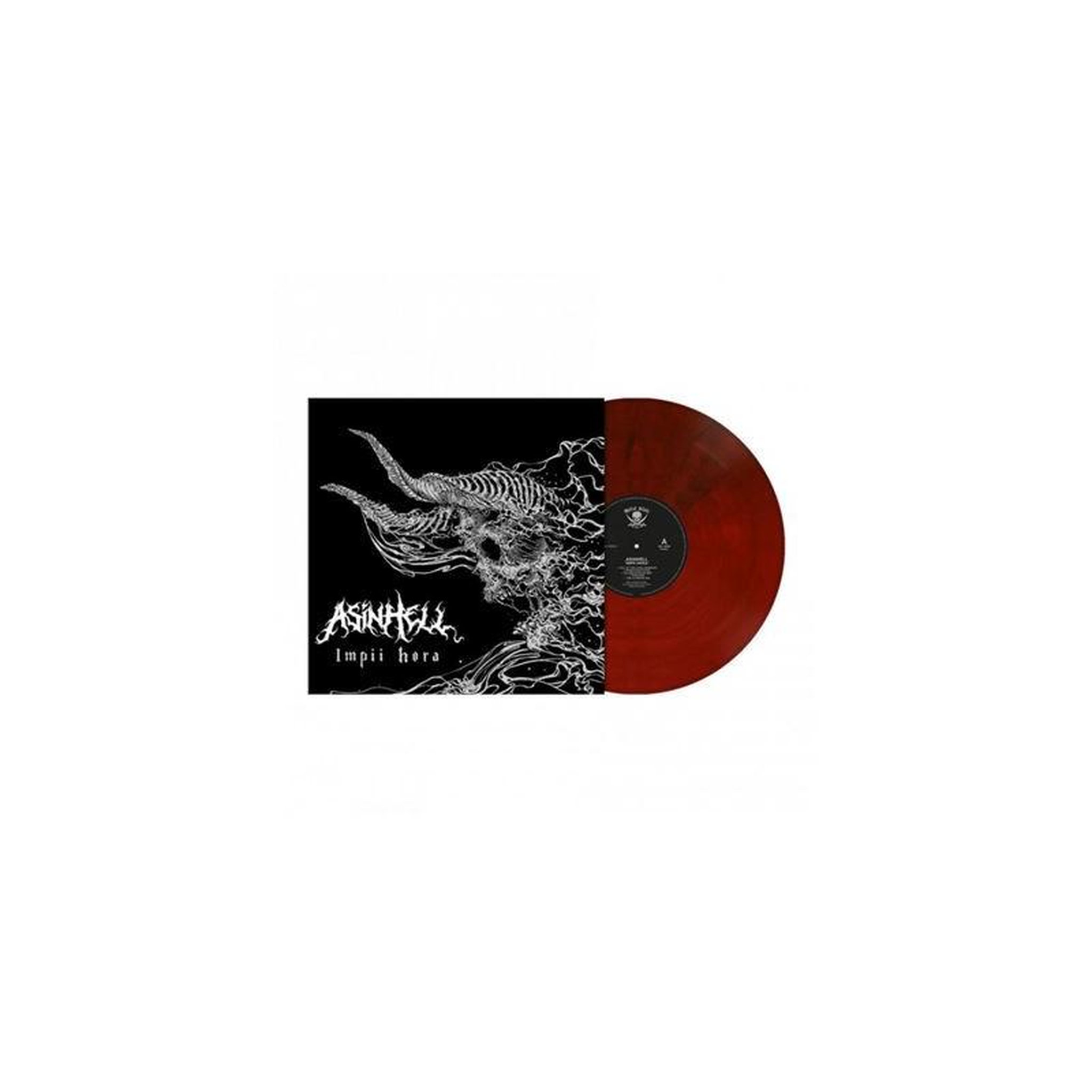 Vinyle impii hora rouge marbré burgundy/rouge swirl avec pochette noire et graphisme blanc