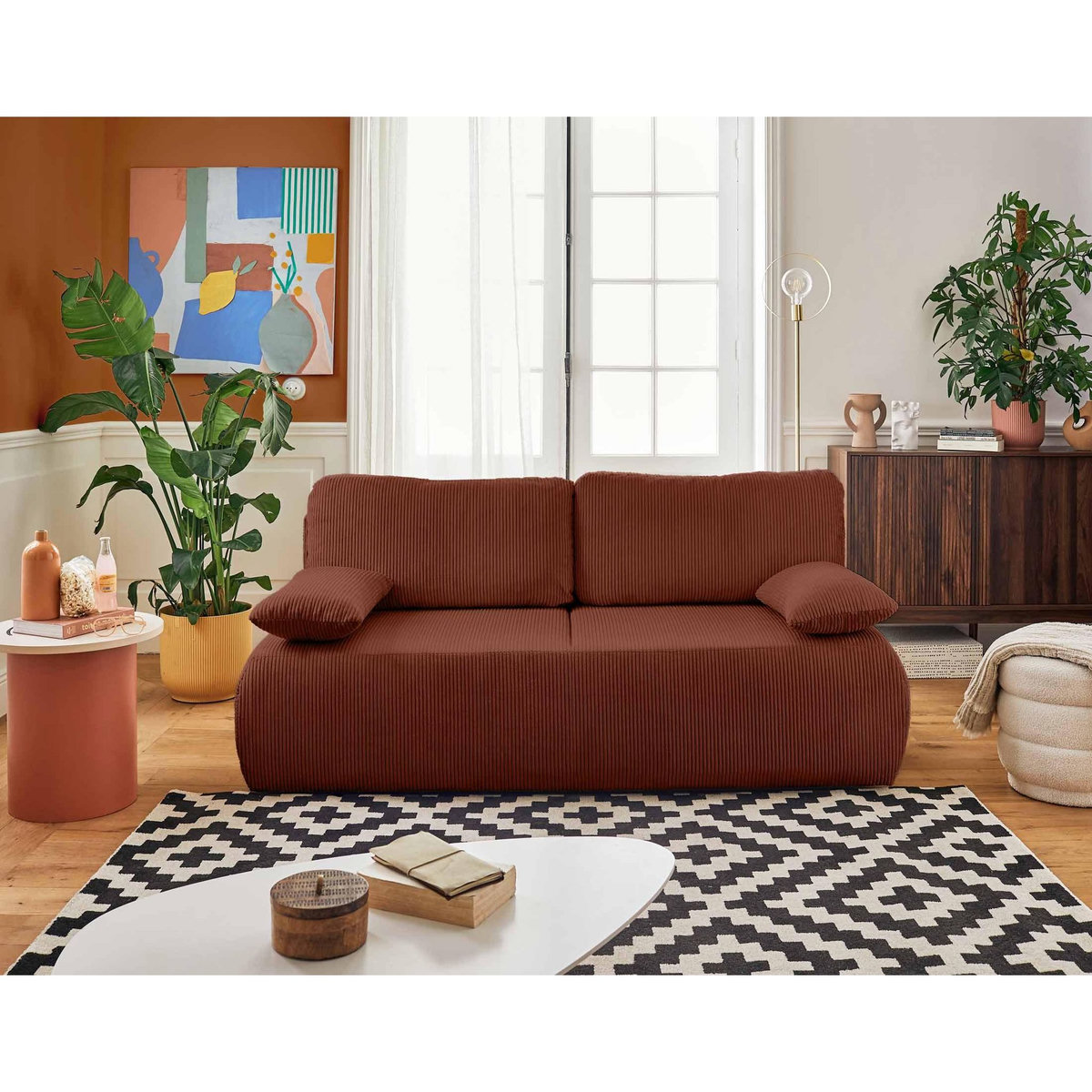 BEST MOBILIER Loutro - canapé 3 places - convertible avec coffre - en velours côtelé