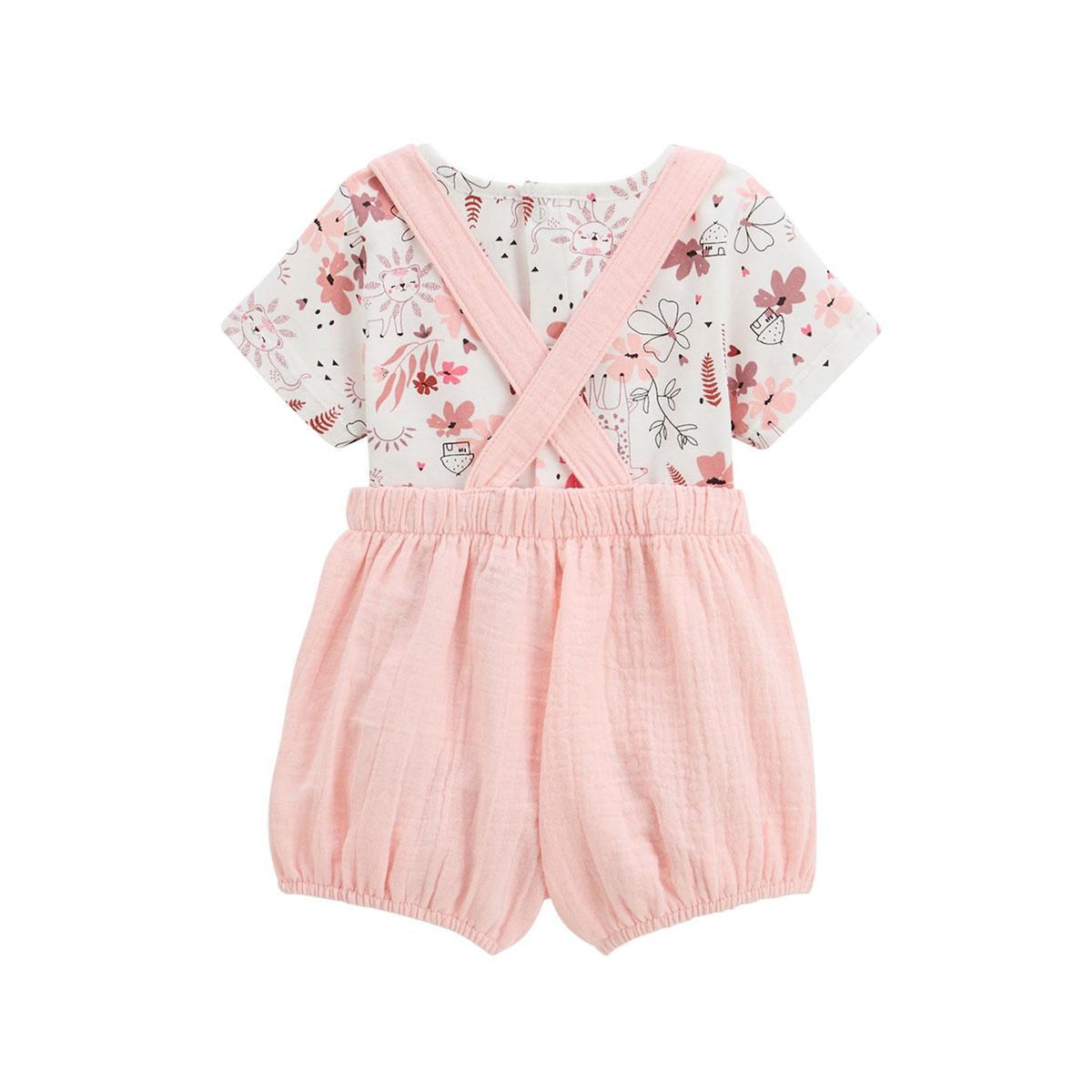 Petit Béguin Ensemble salopette bébé en gaze de coton et t-shirt Petit Safari