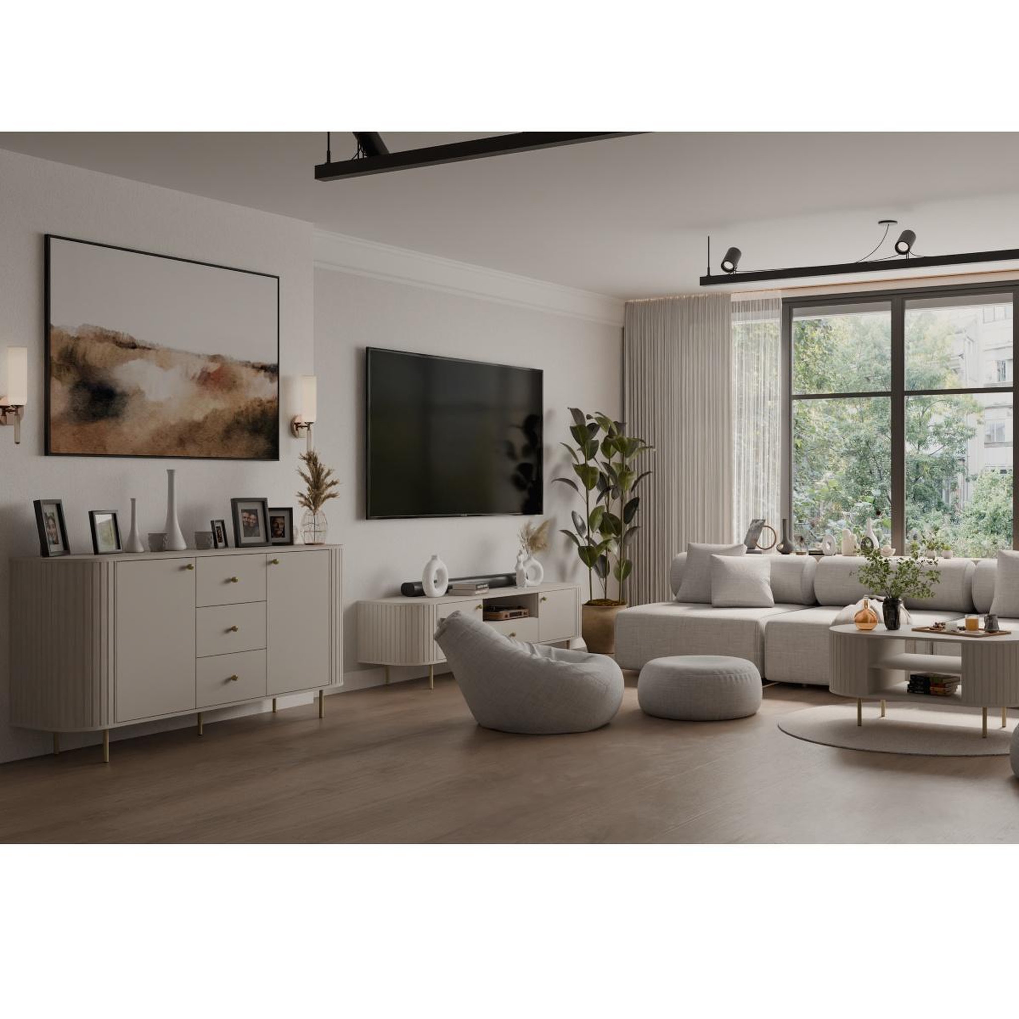Voir la diapositive 5 : JLC KREATION Meuble tv beige et doré 120cm lilio