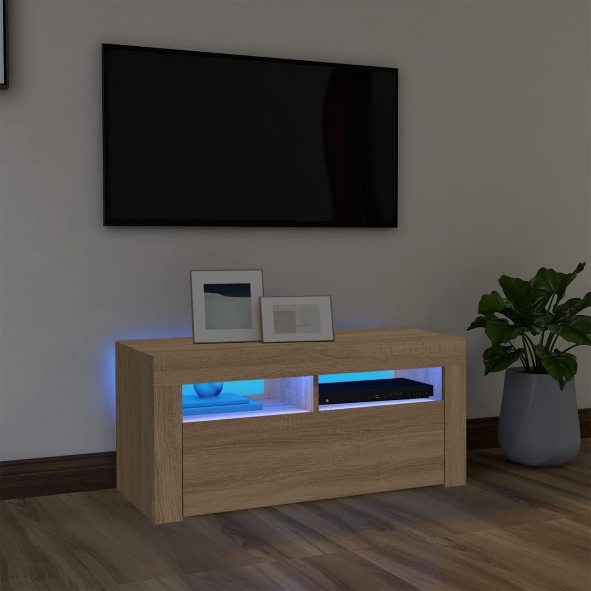 Voir la diapositive 1 : VIDAXL Meuble TV avec lumieres LED chene sonoma 90x35x40 cm