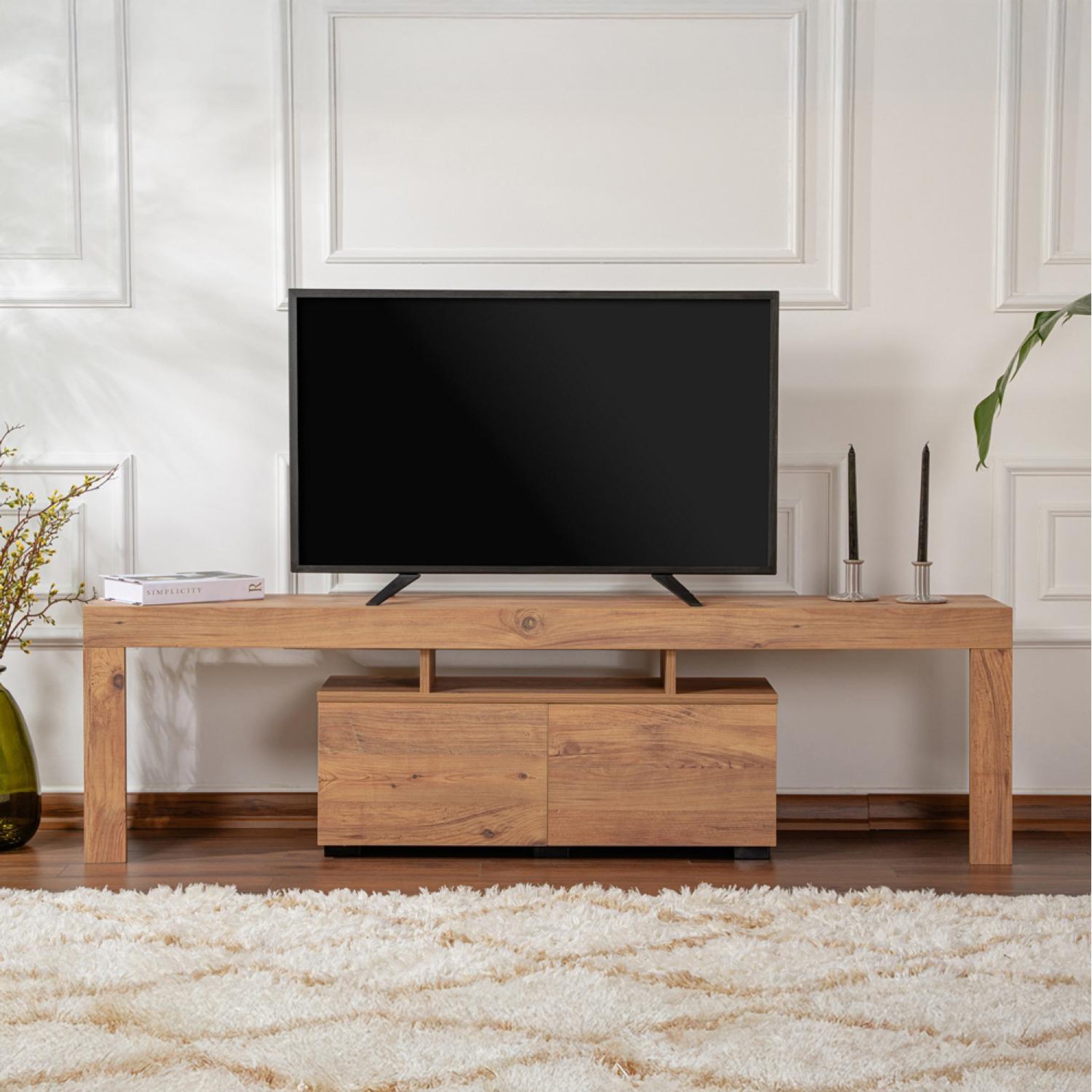 Voir la diapositive 2 : CONCEPT USINE Meuble tv avec placards en bois 180cm juxe