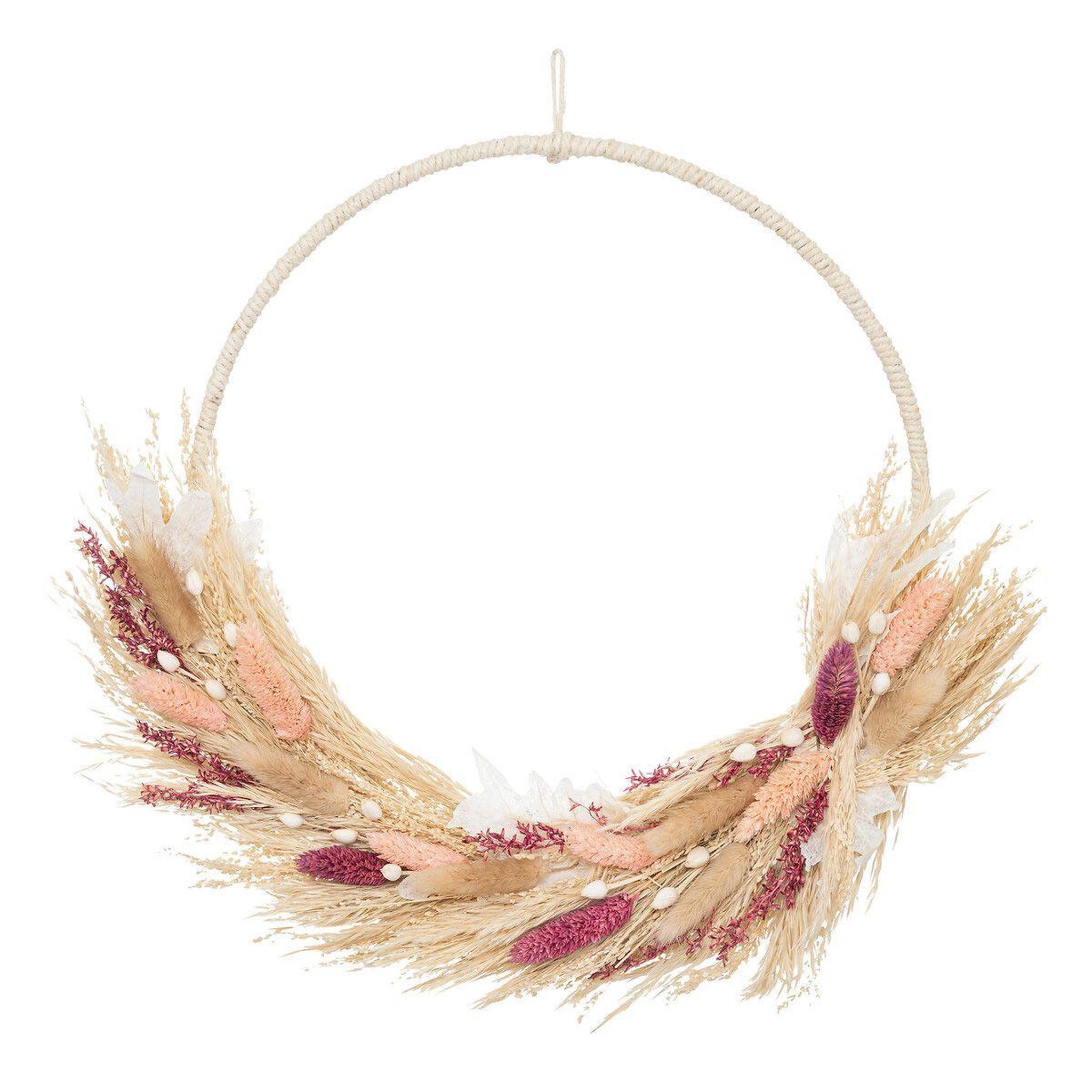 Voir la diapositive 1 : ATMOSPHERA Couronne de fleurs séchées  murale  34cm rose