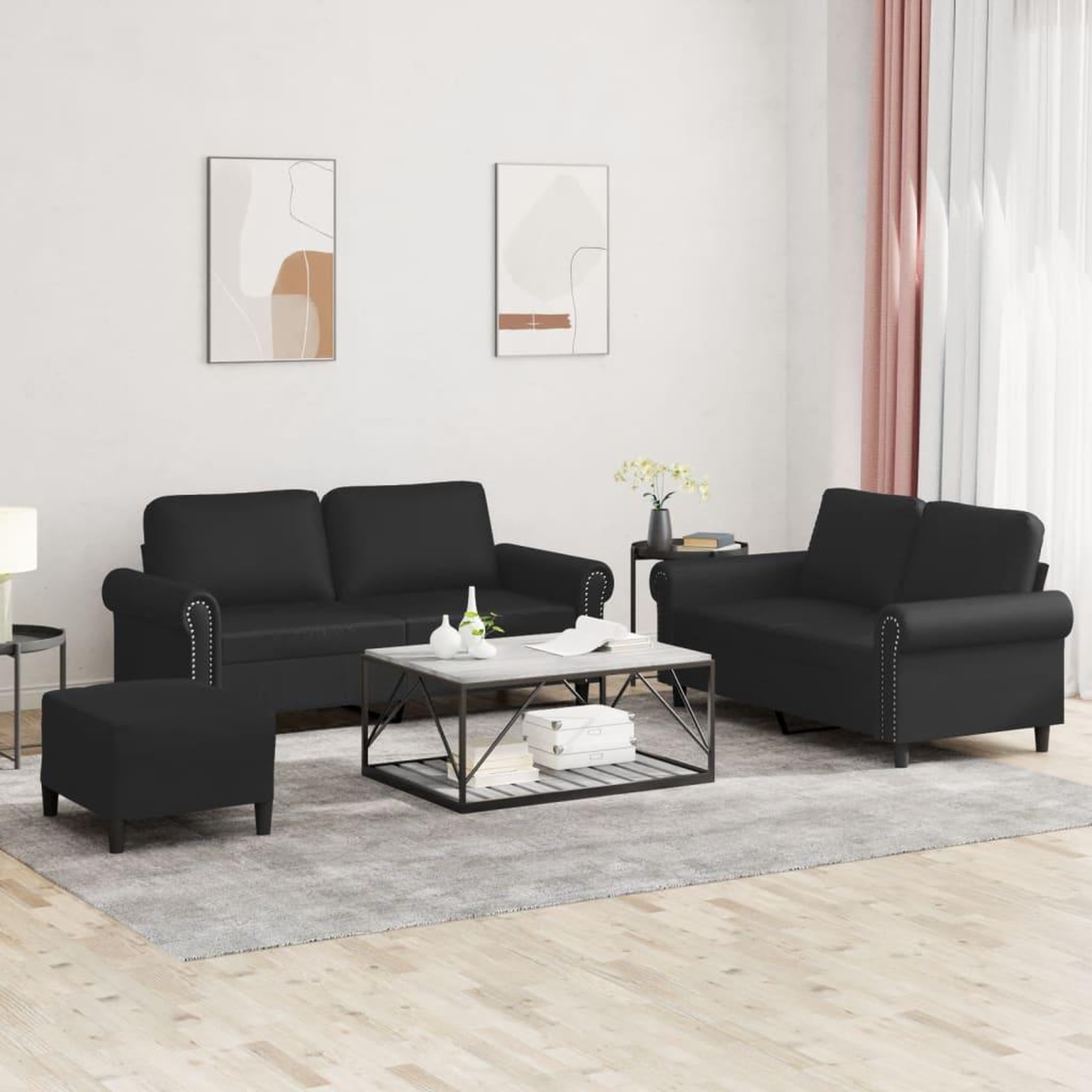 VIDAXL Ensemble de canapes 3 pcs avec coussins Noir Similicuir